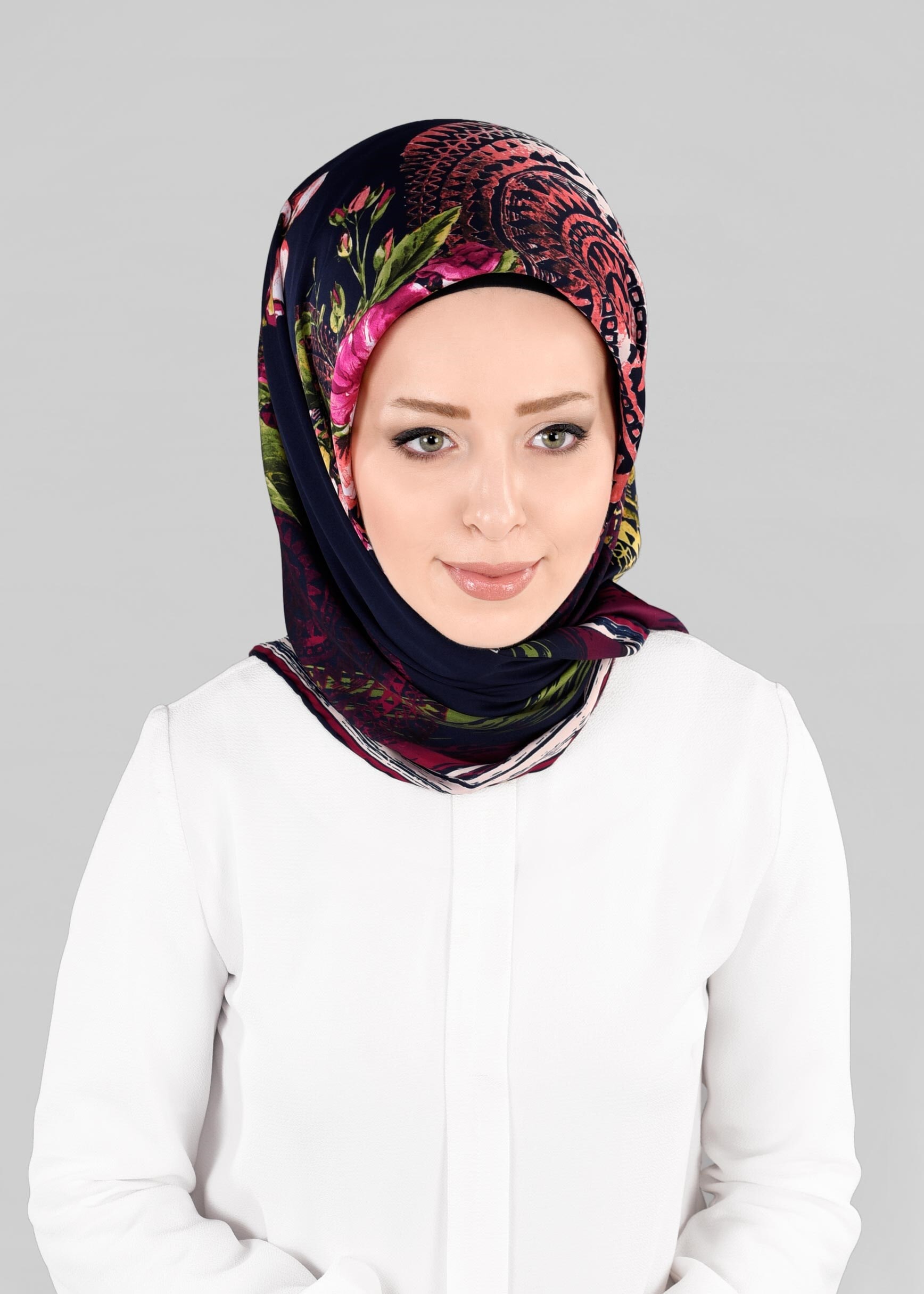 Tesettür giyim LACİVERT 12844-01 ALVİNA DESENLİ EŞARP