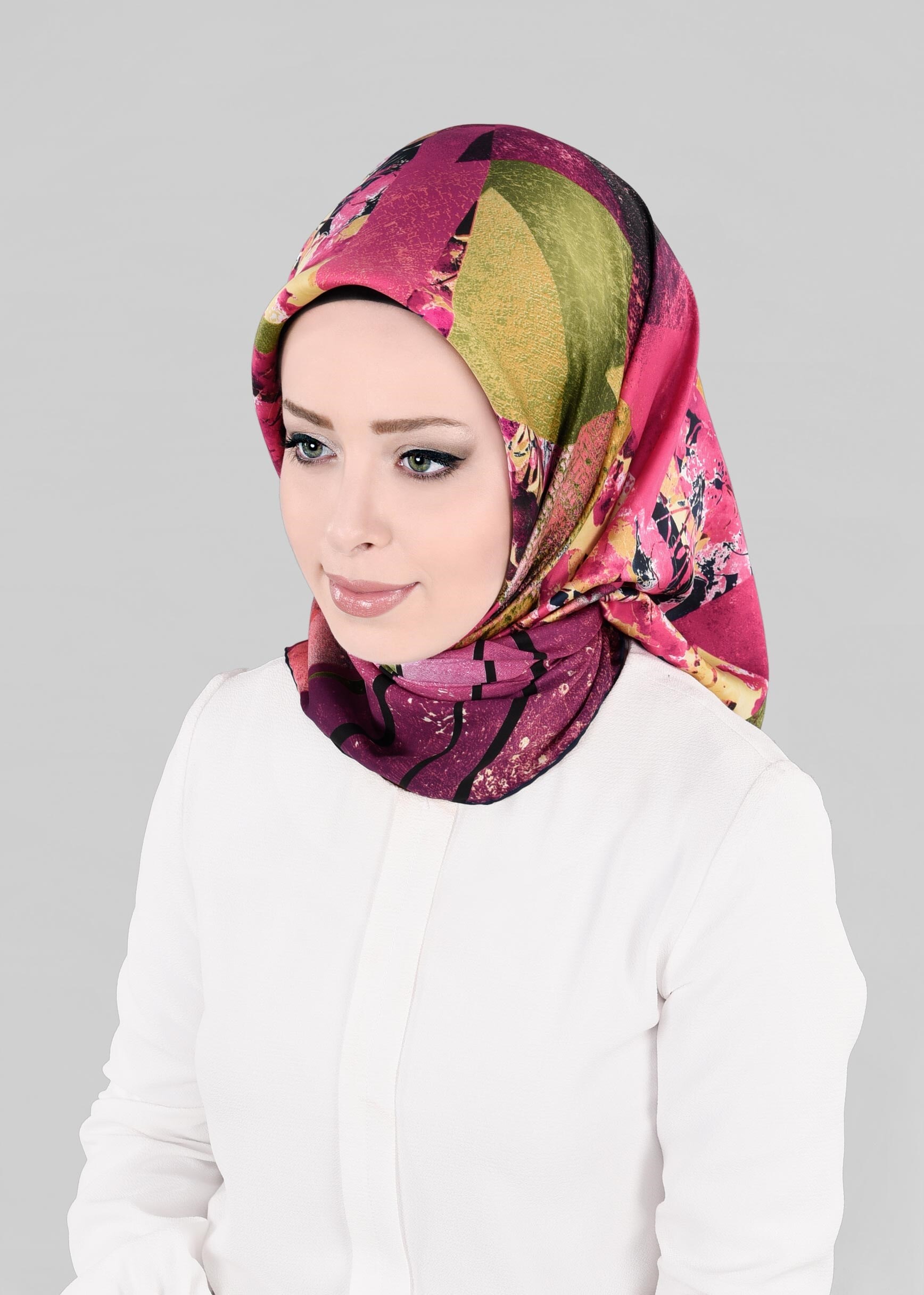 Tesettür giyim FUŞYA 12845-01 ALVİNA DESENLİ EŞARP