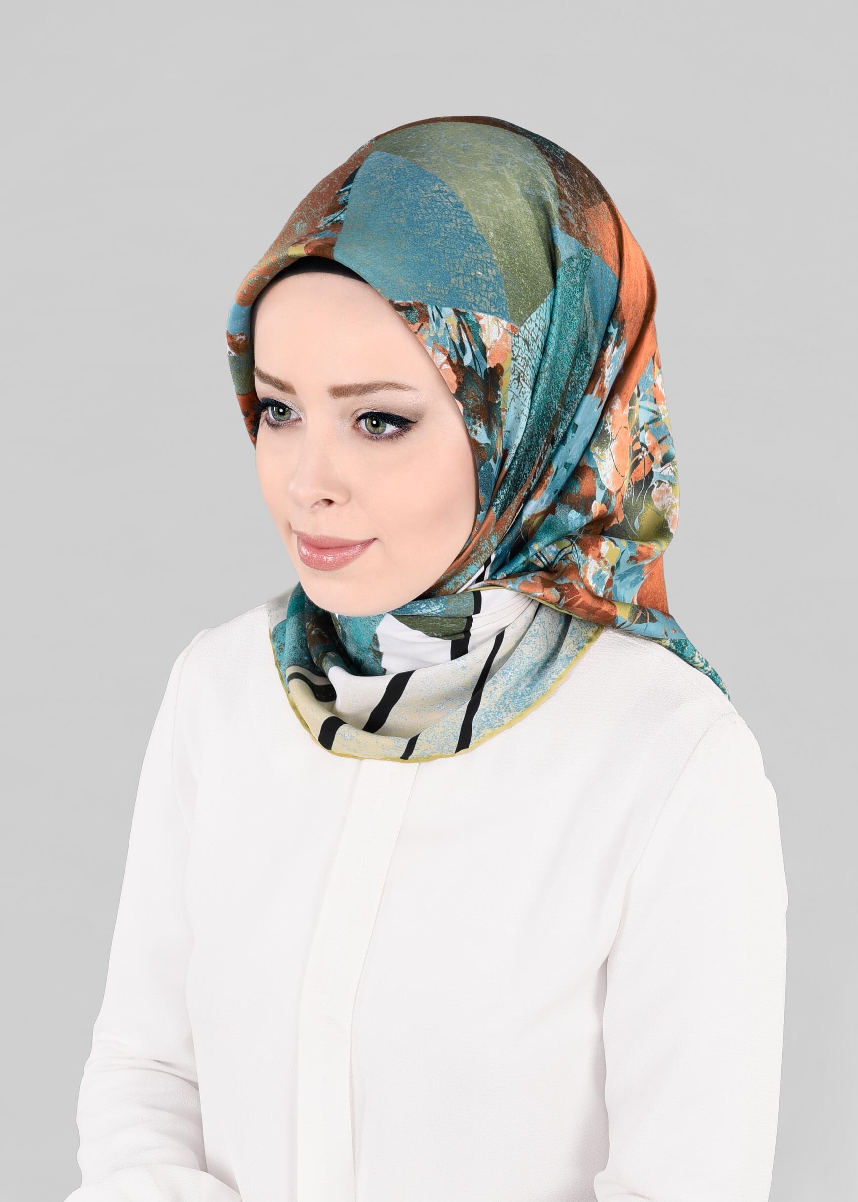 Tesettür giyim BEJ 12845-01 ALVİNA DESENLİ EŞARP