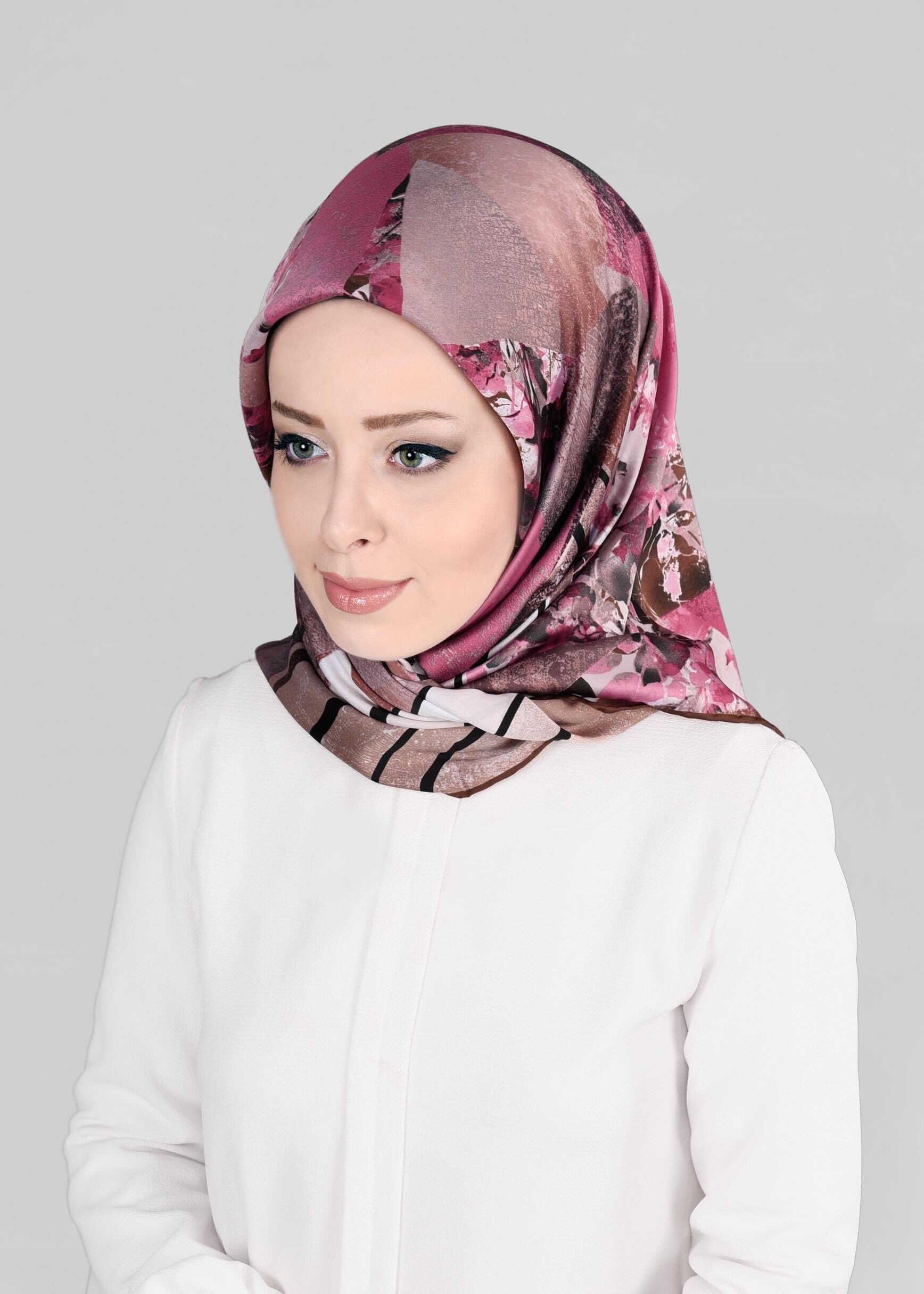 Tesettür giyim PEMBE 12845-01 ALVİNA DESENLİ EŞARP