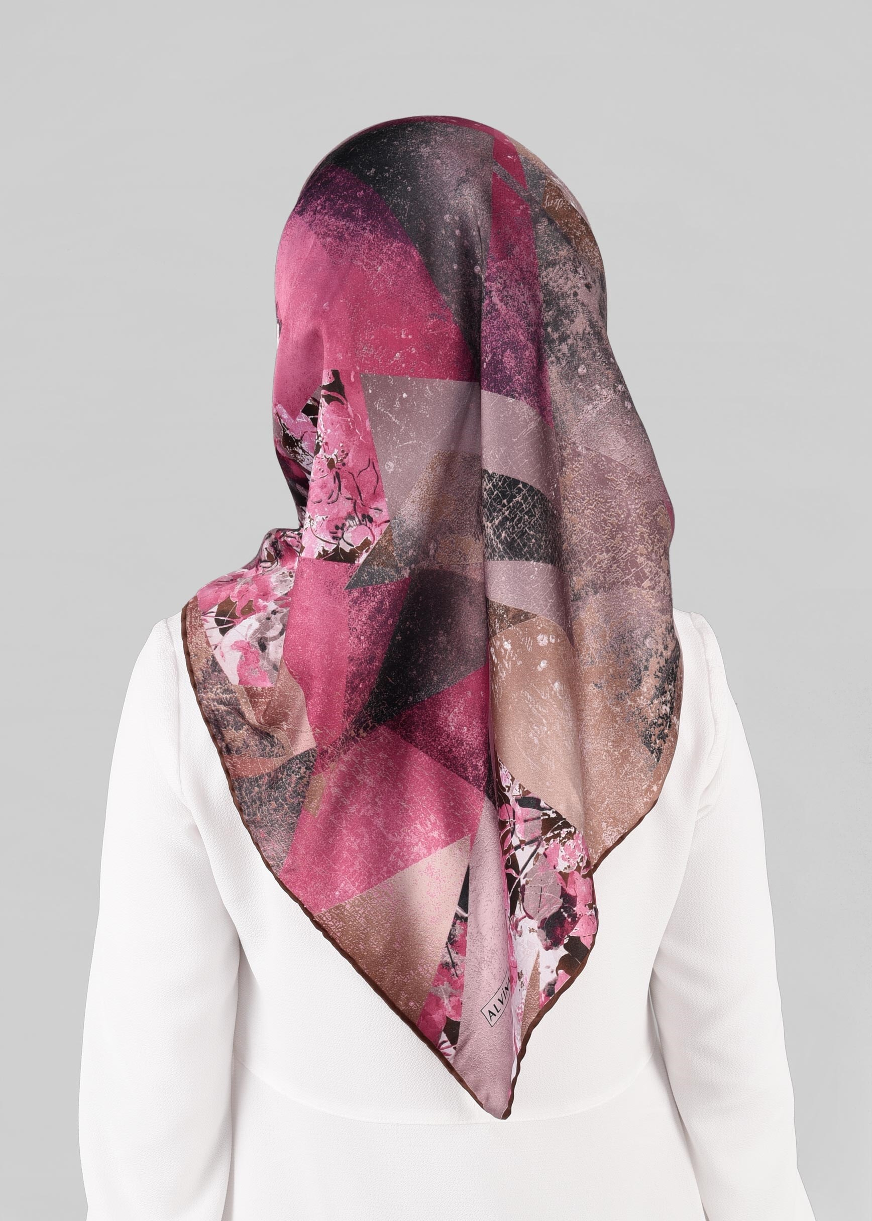 Tesettür giyim PEMBE 12845-01 ALVİNA DESENLİ EŞARP