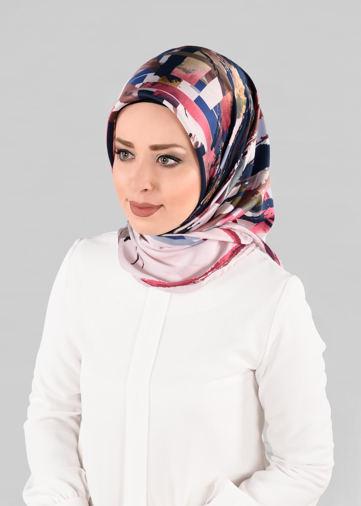 Tesettür giyim PEMBE 13274-1 ALVİNA DESENLİ EŞARP