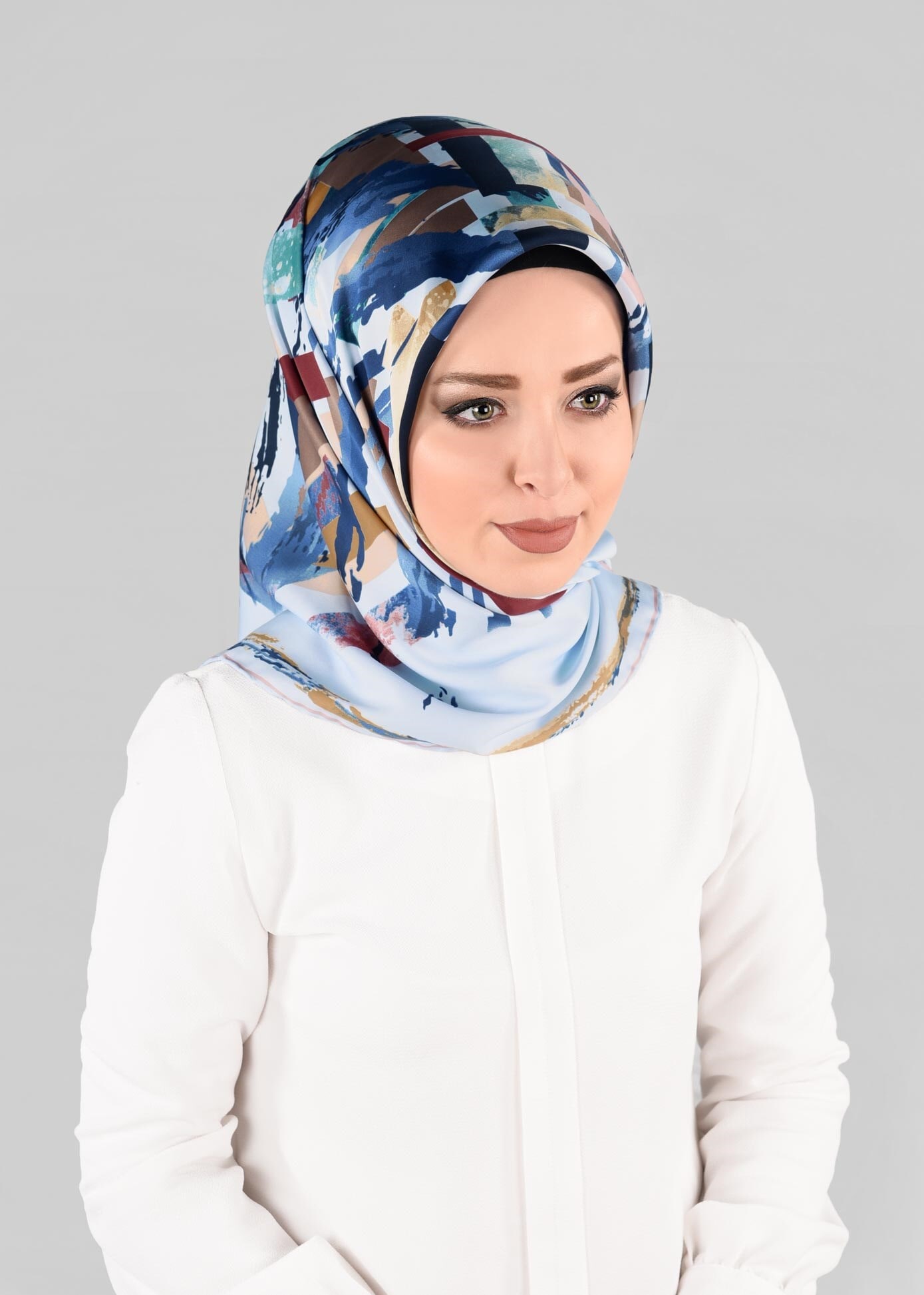 Tesettür giyim MAVİ 13274-1 ALVİNA DESENLİ EŞARP