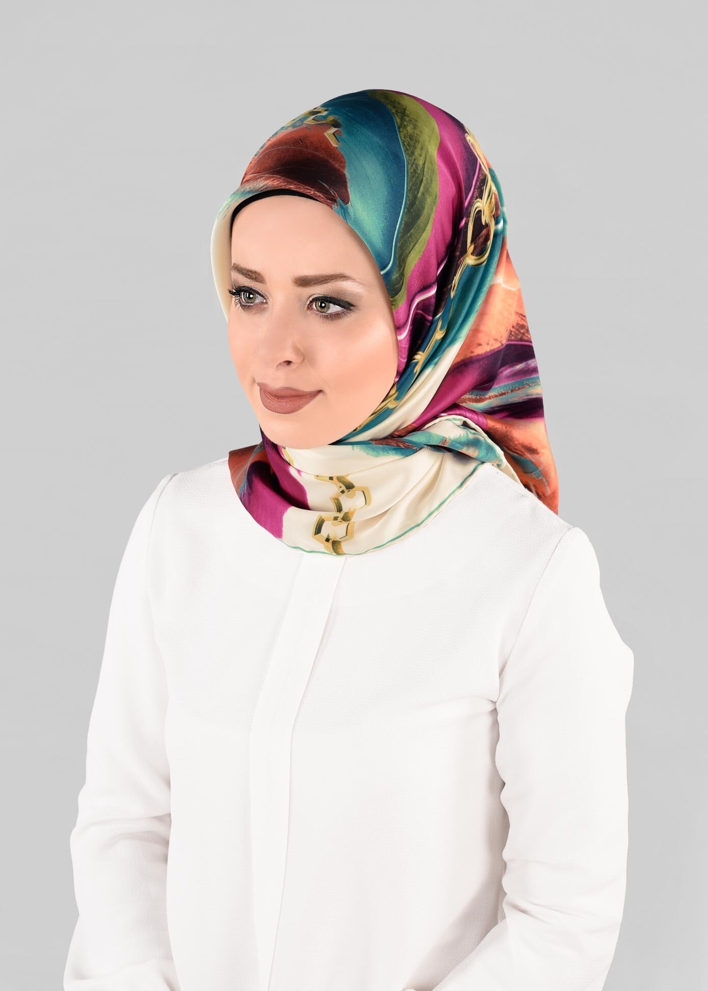 Tesettür giyim BEYAZ 13275-1  ALVİNA DESENLİ EŞARP