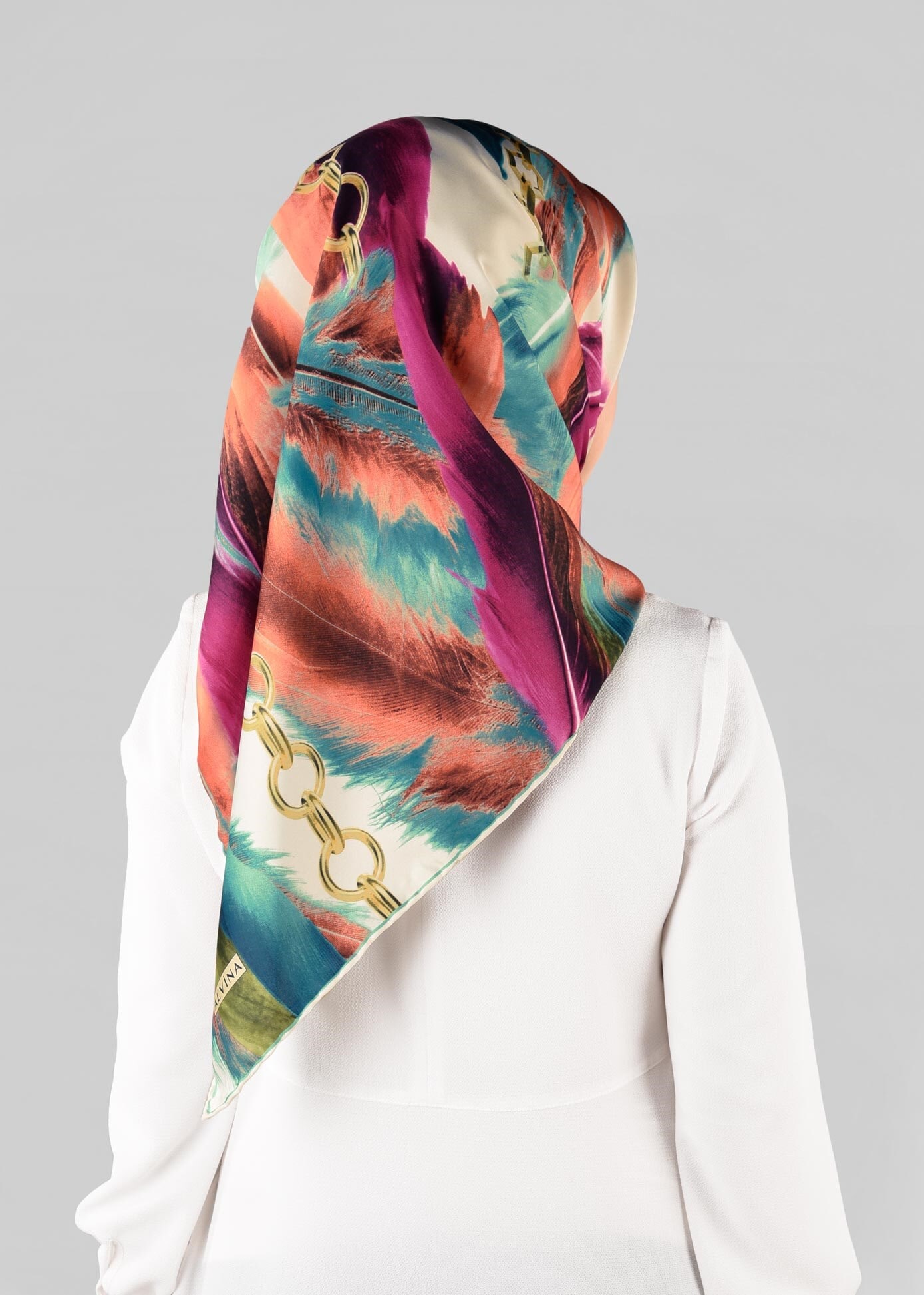 Tesettür giyim BEYAZ 13275-1  ALVİNA DESENLİ EŞARP