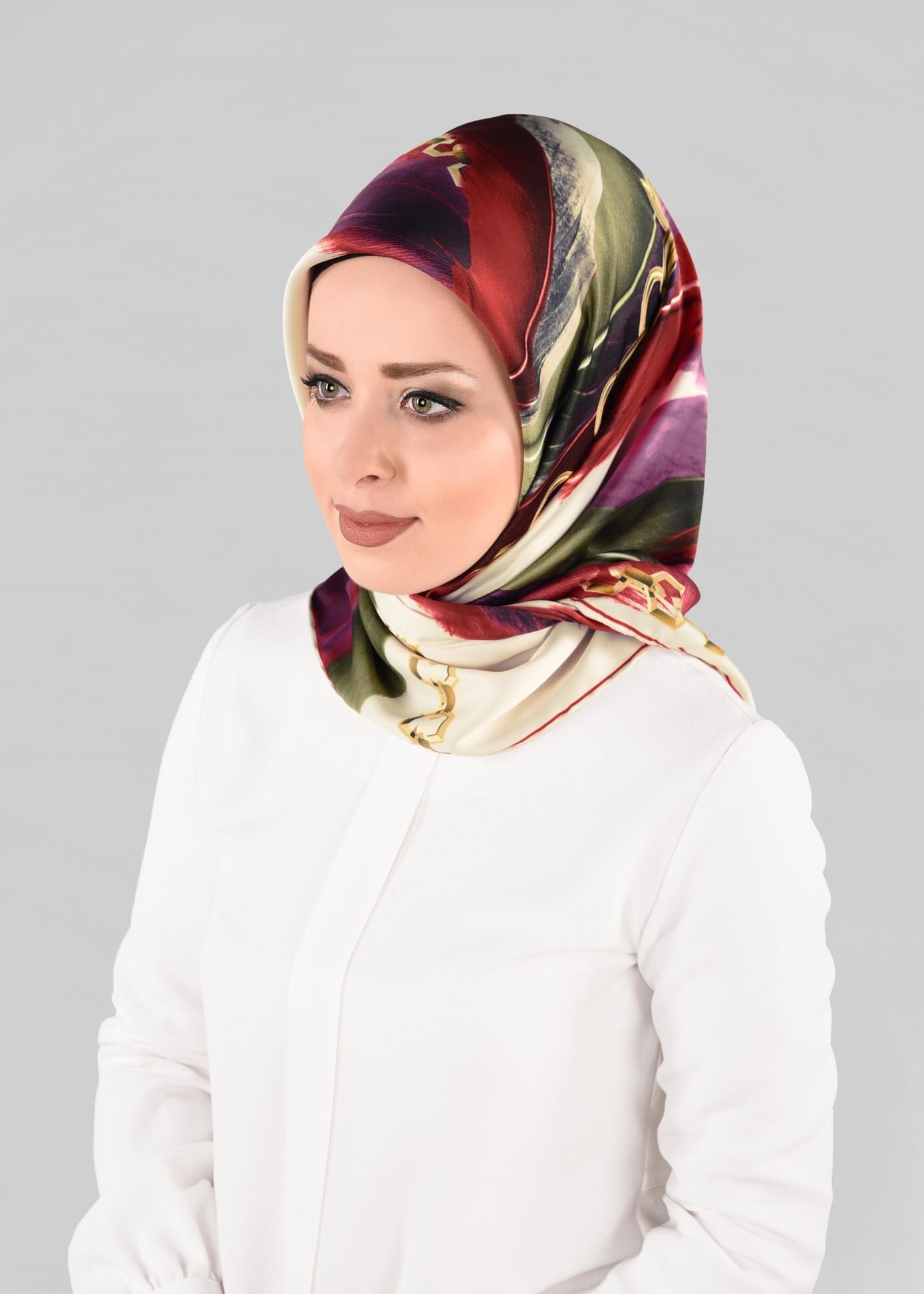 Tesettür giyim EKRU 13275-1  ALVİNA DESENLİ EŞARP