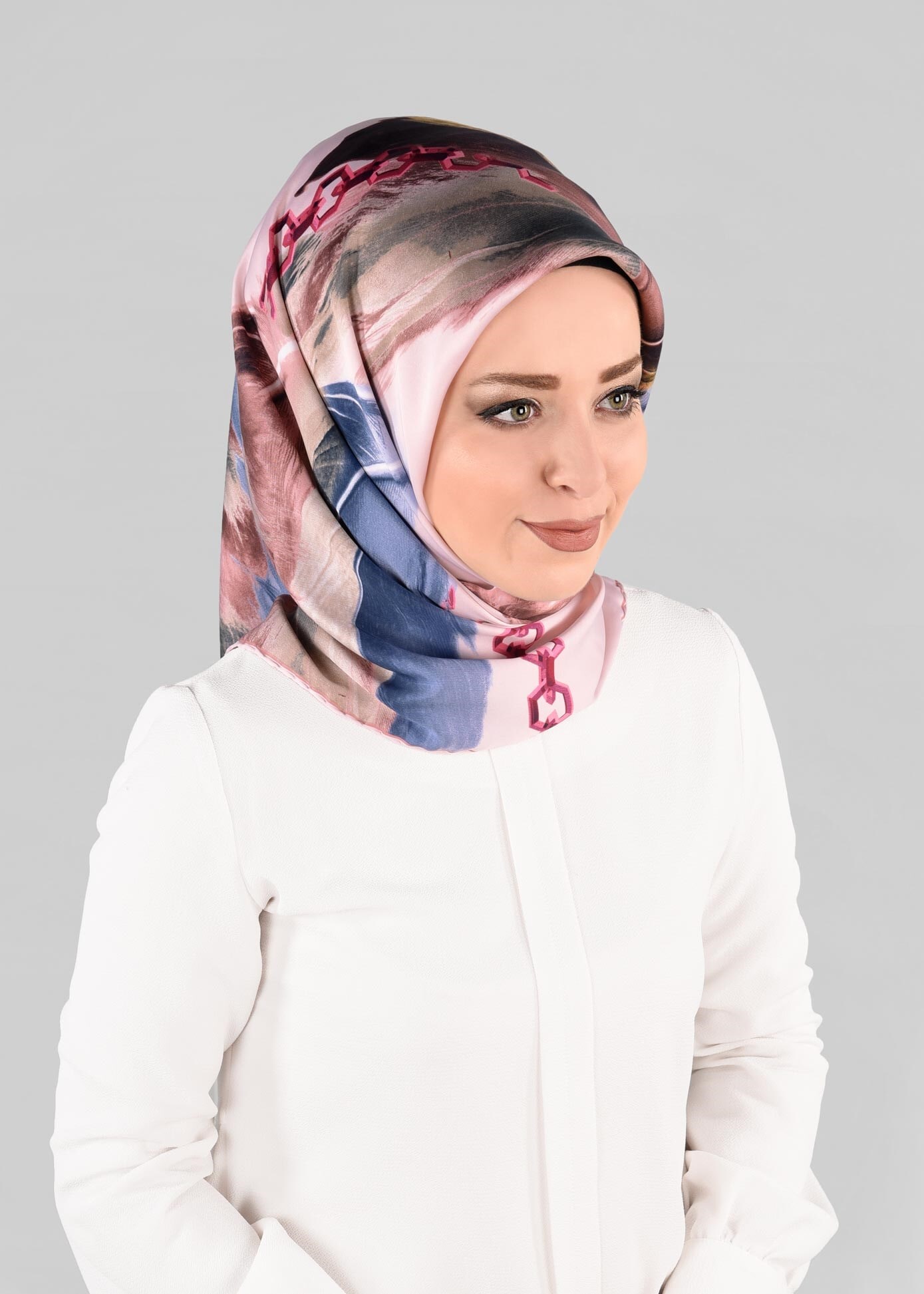 Tesettür giyim PEMBE 13275-1  ALVİNA DESENLİ EŞARP