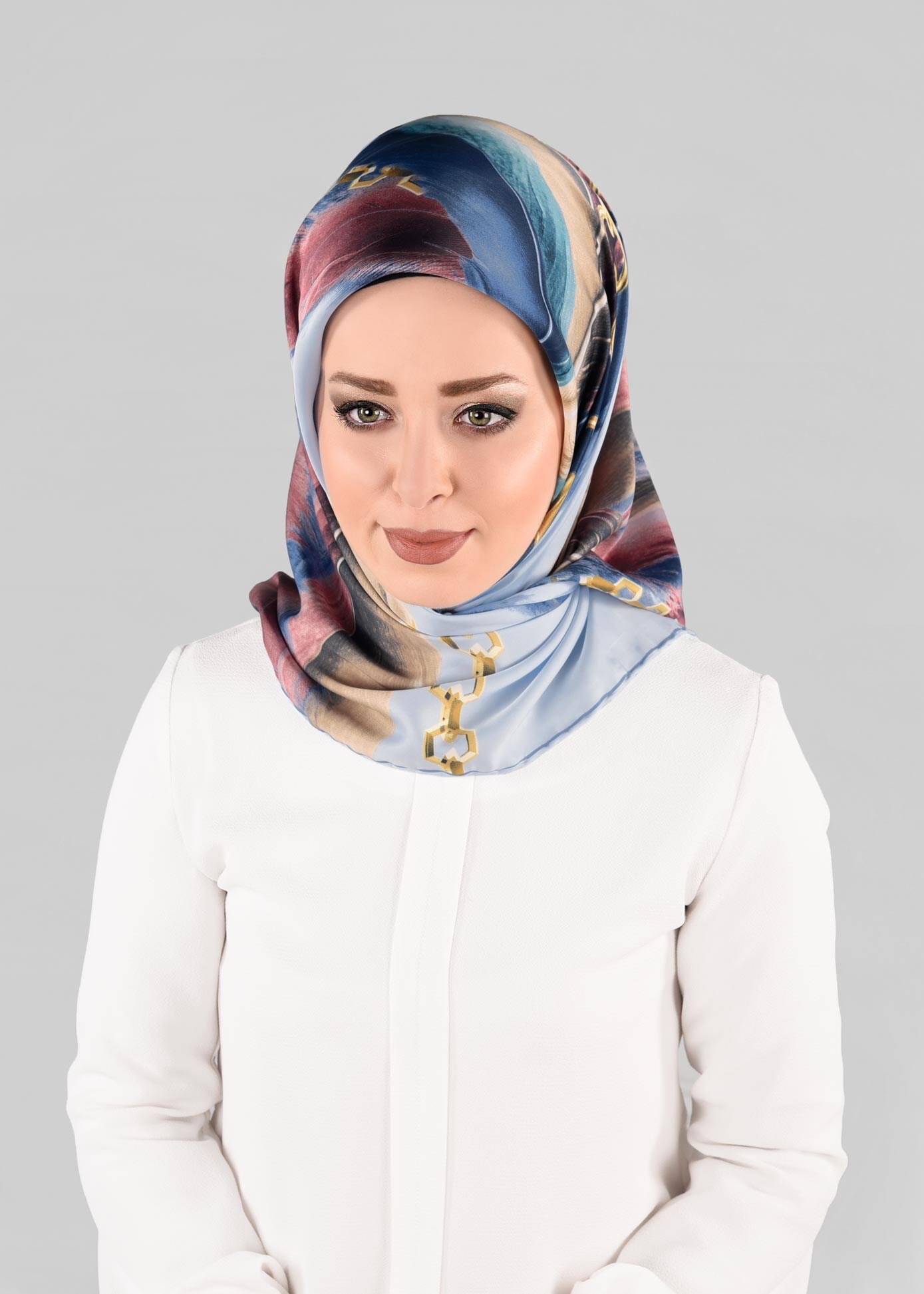 Tesettür giyim MAVİ 13275-1  ALVİNA DESENLİ EŞARP