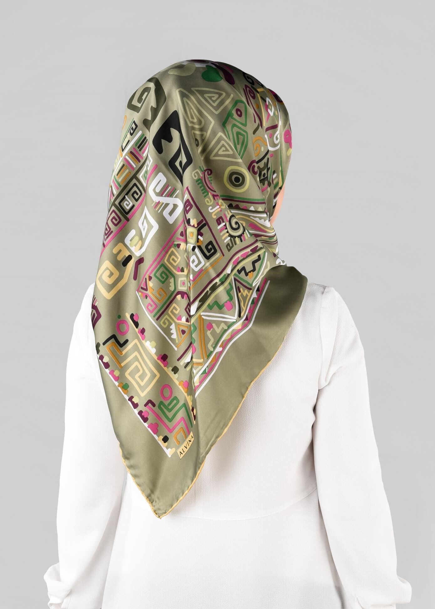 Tesettür giyim HAKİ 13278-1  ALVİNA DESENLİ EŞARP