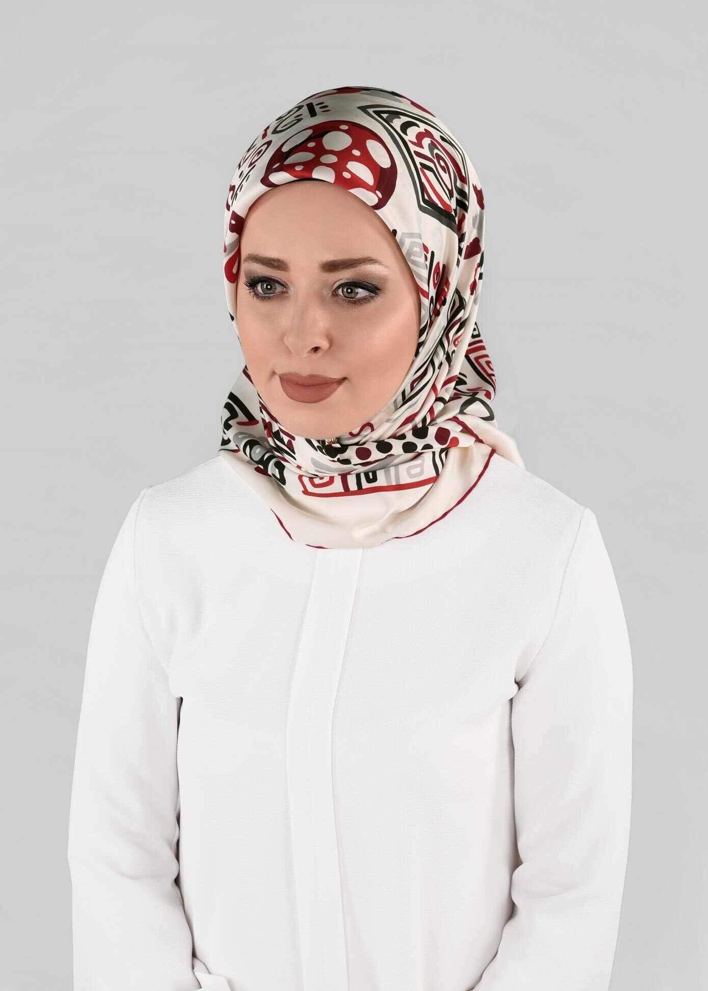 Tesettür giyim BEYAZ 13278-1  ALVİNA DESENLİ EŞARP