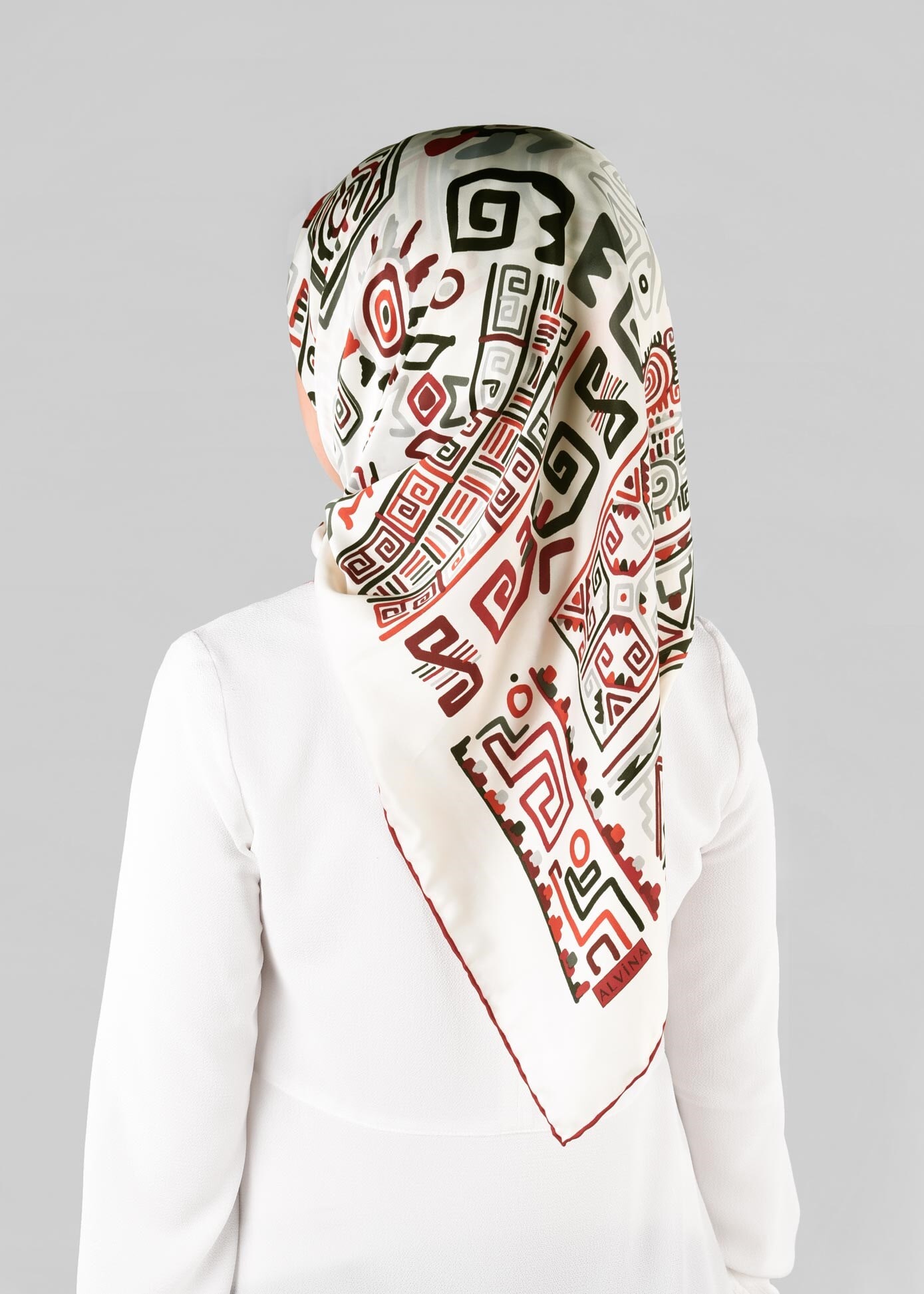 Tesettür giyim BEYAZ 13278-1  ALVİNA DESENLİ EŞARP