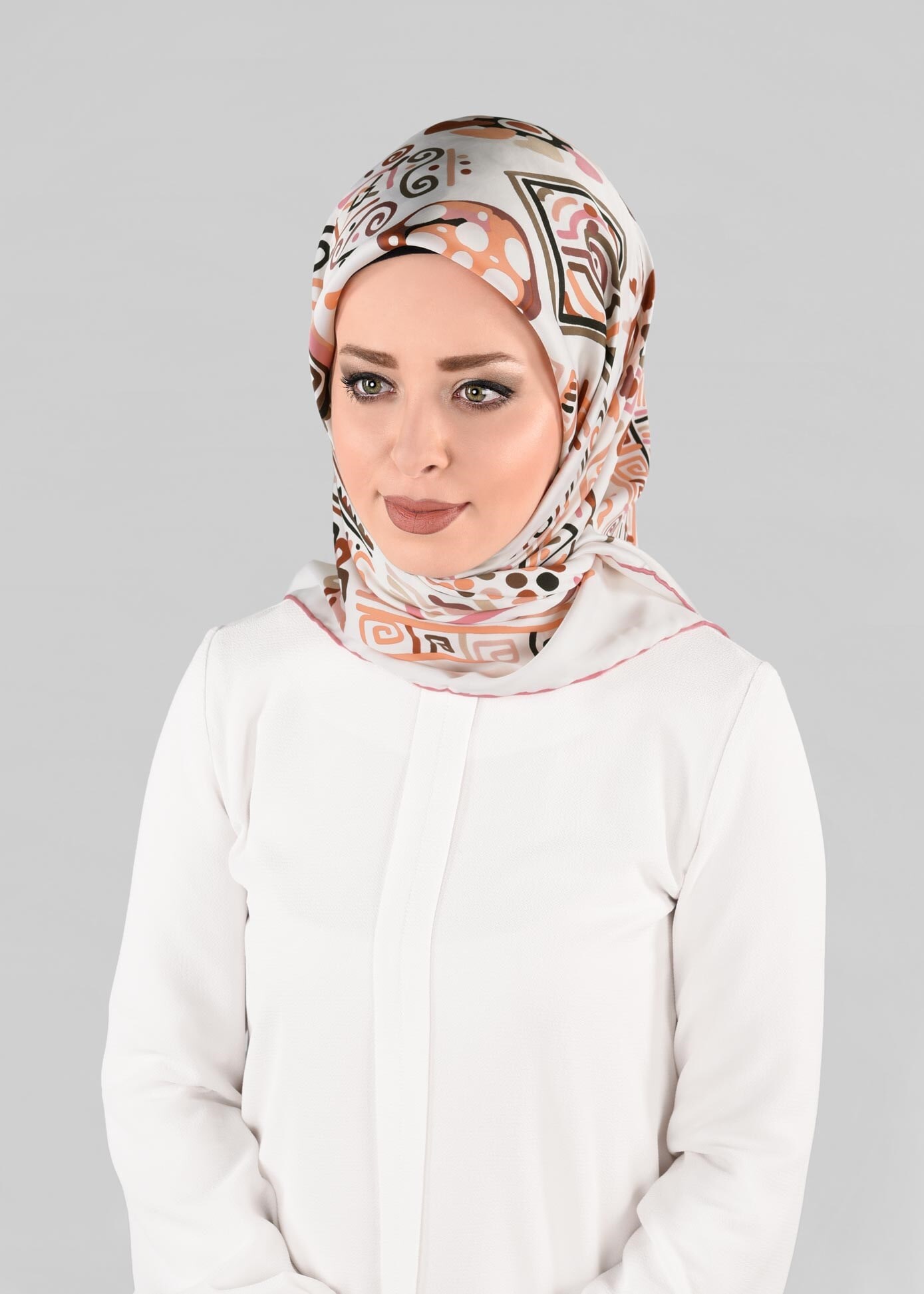 Tesettür giyim BEYAZ 13278-1  ALVİNA DESENLİ EŞARP