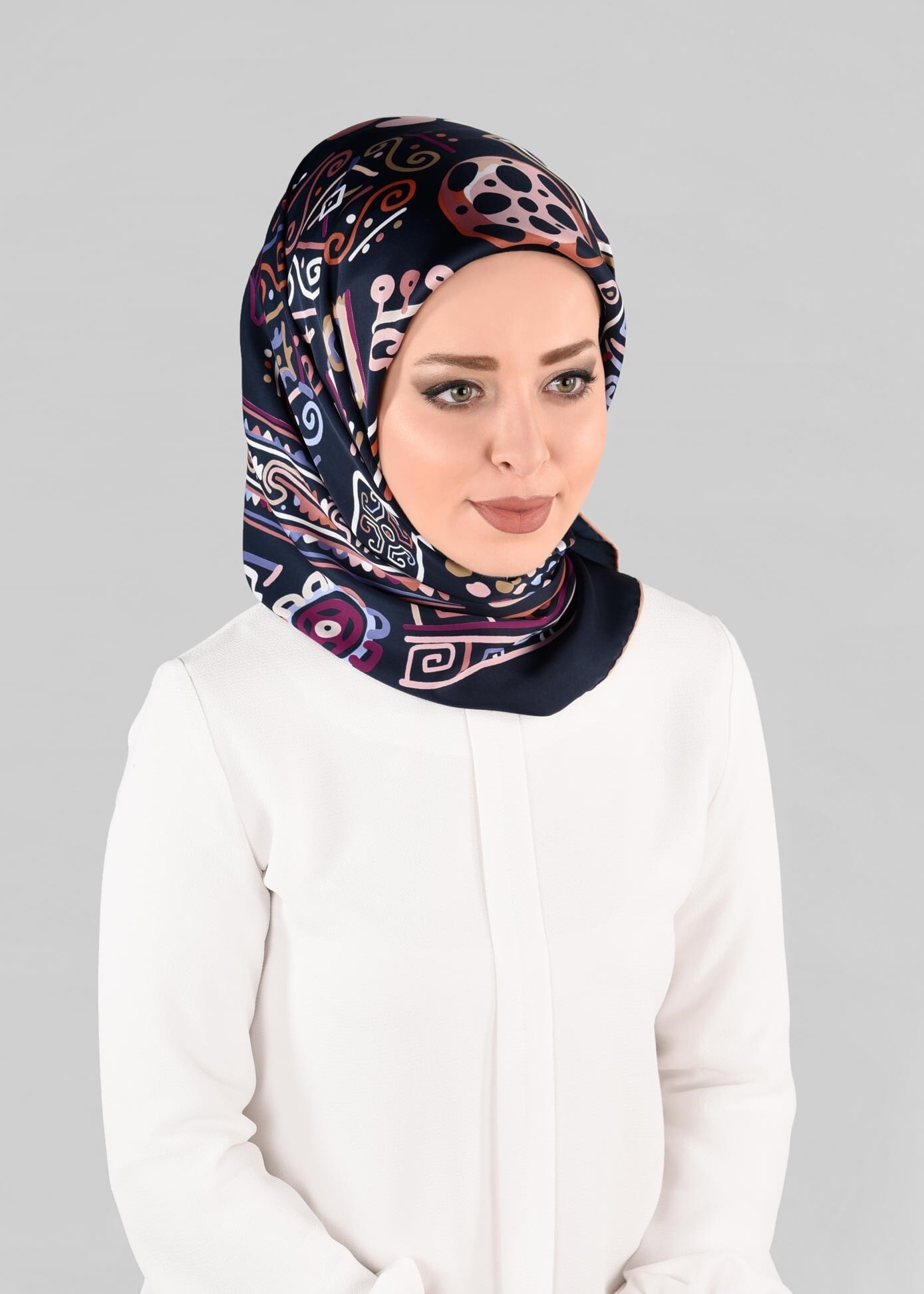 Tesettür giyim LACİVERT 13278-1  ALVİNA DESENLİ EŞARP