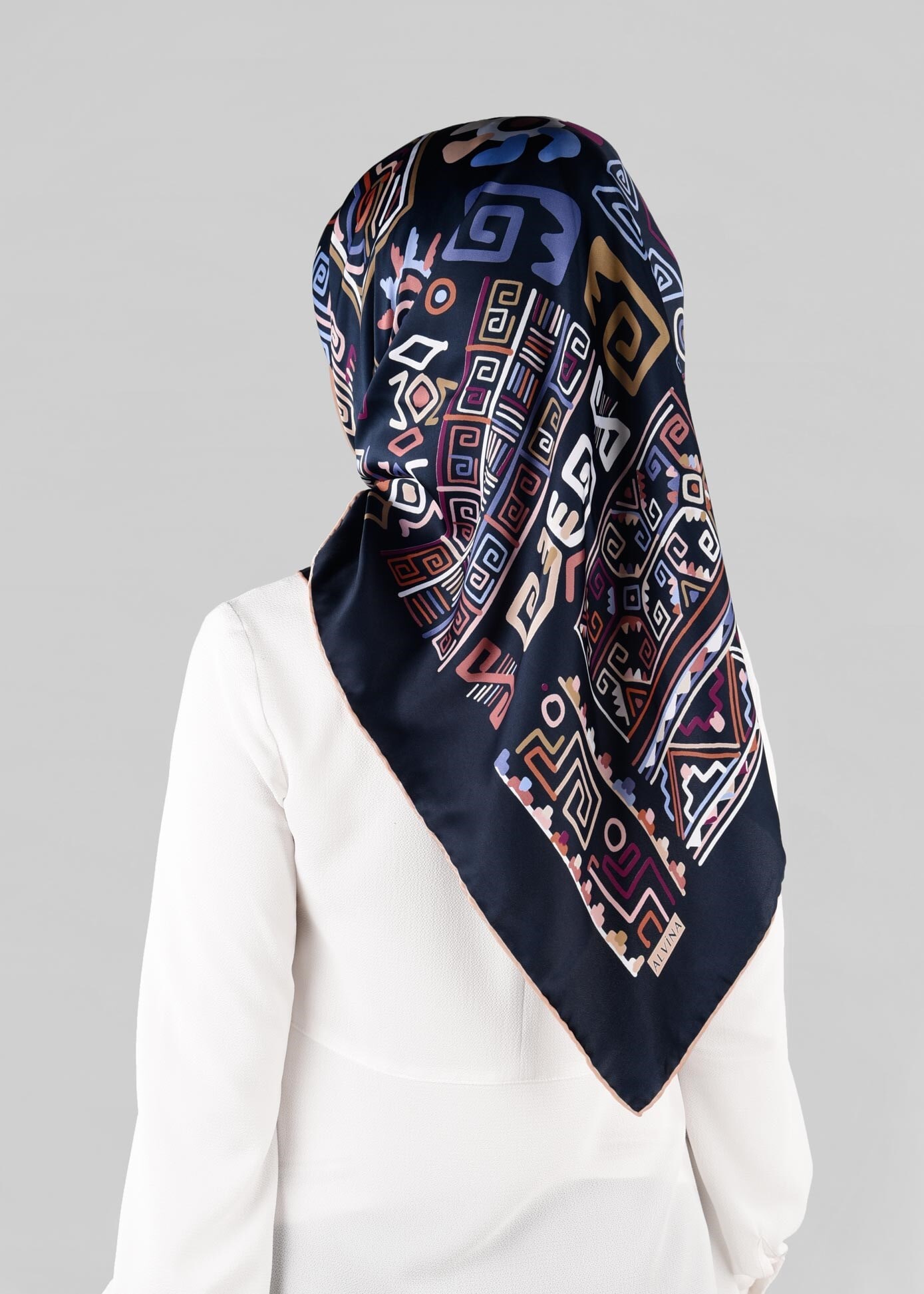 Tesettür giyim LACİVERT 13278-1  ALVİNA DESENLİ EŞARP