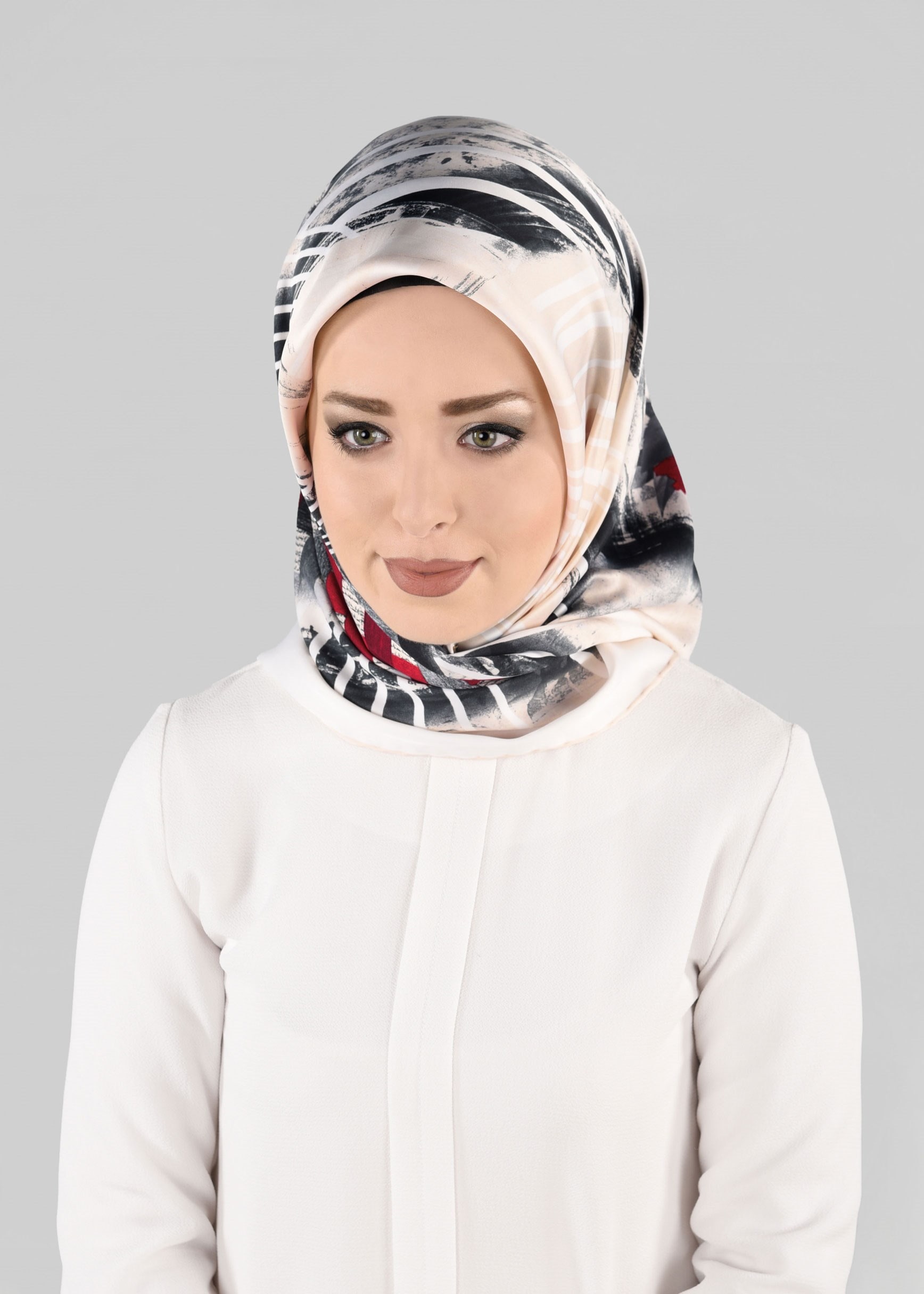 Tesettür giyim BEYAZ 13279-1  ALVİNA DESENLİ EŞARP