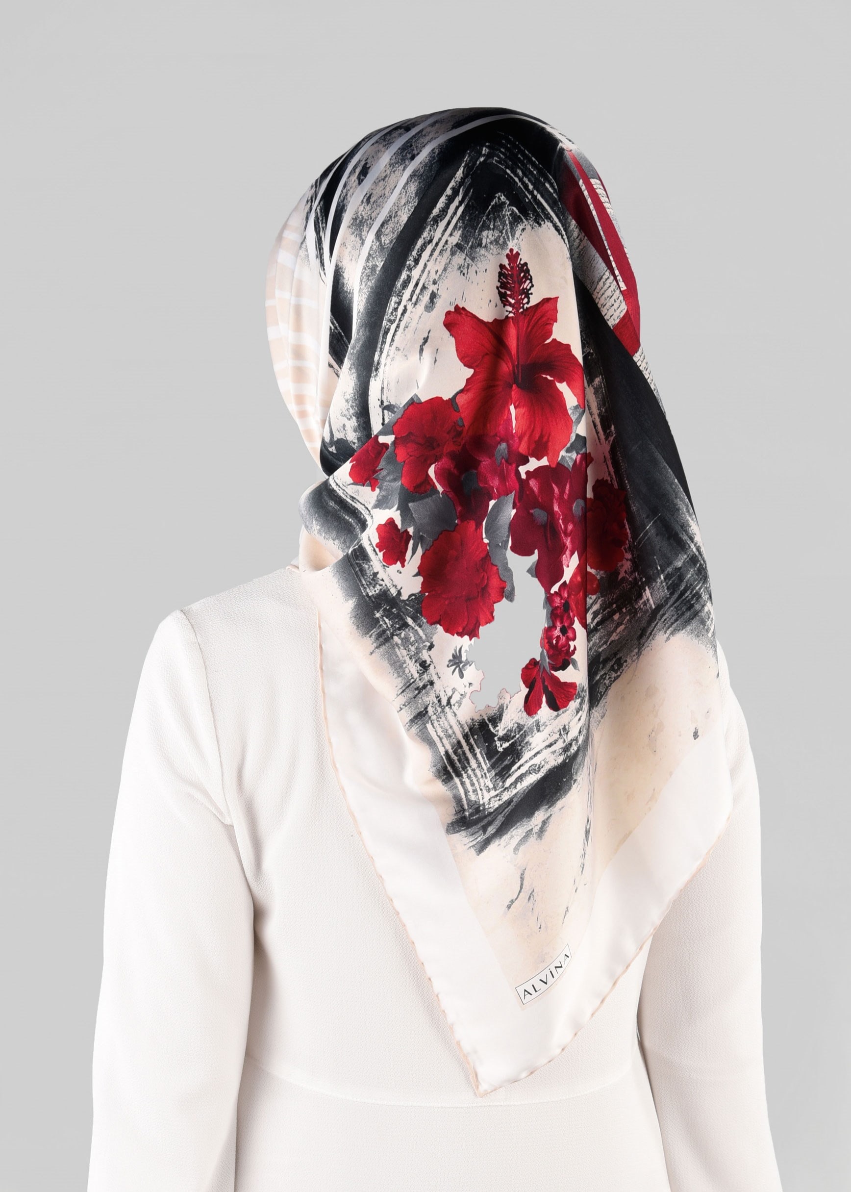 Tesettür giyim BEYAZ 13279-1  ALVİNA DESENLİ EŞARP