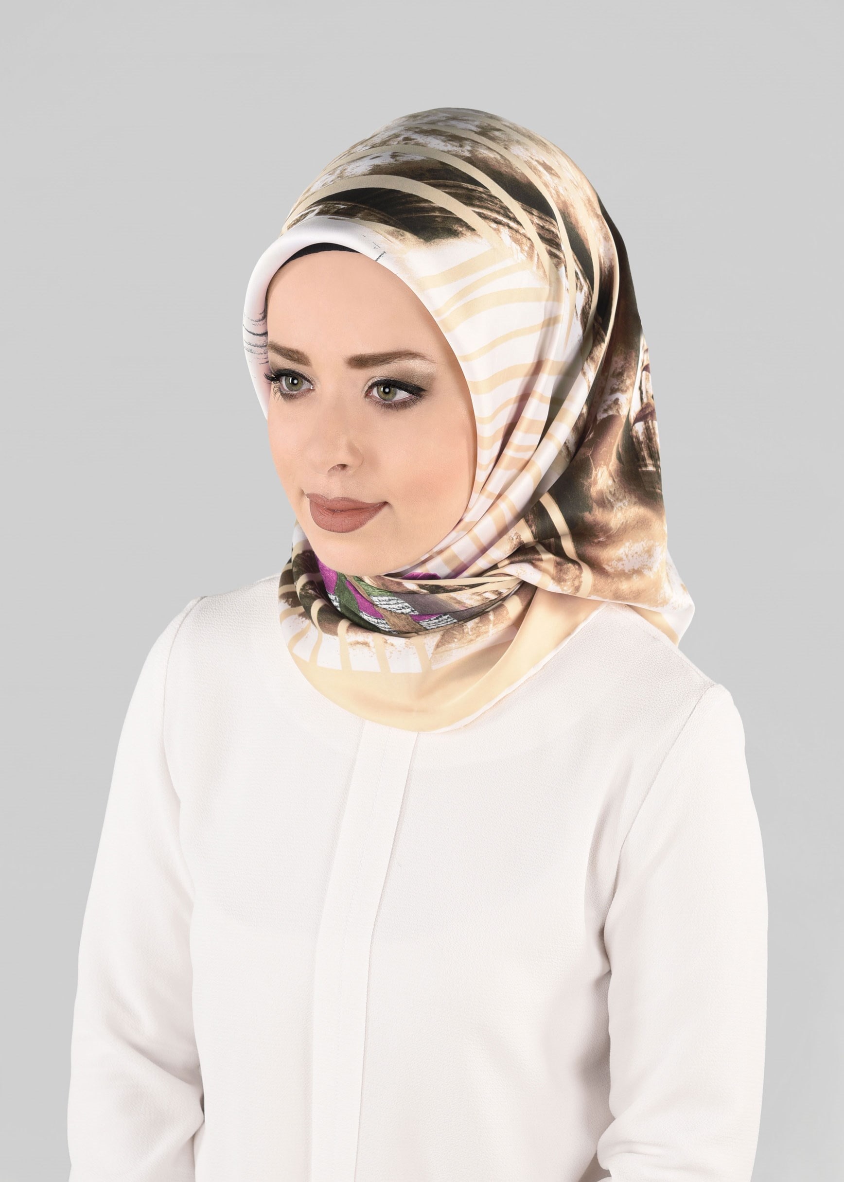 Tesettür giyim SARI 13279-1  ALVİNA DESENLİ EŞARP