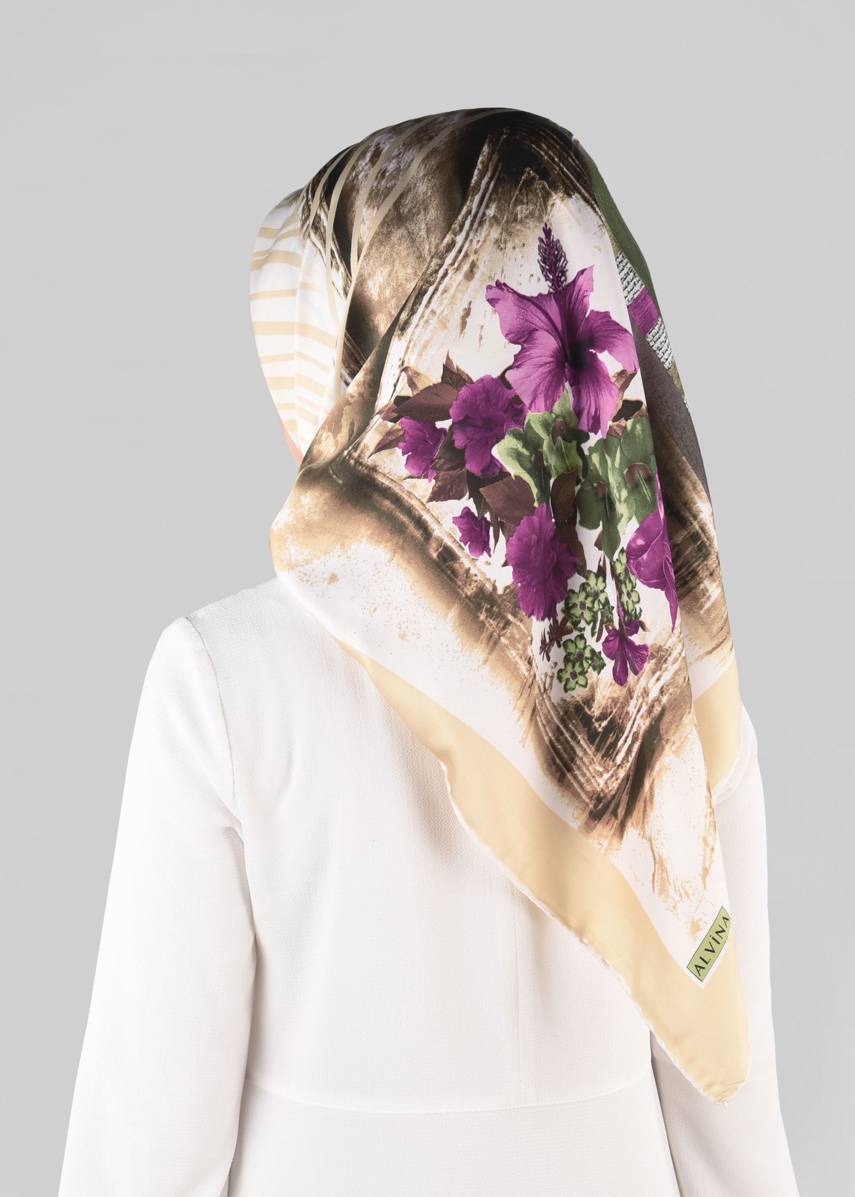 Tesettür giyim SARI 13279-1  ALVİNA DESENLİ EŞARP