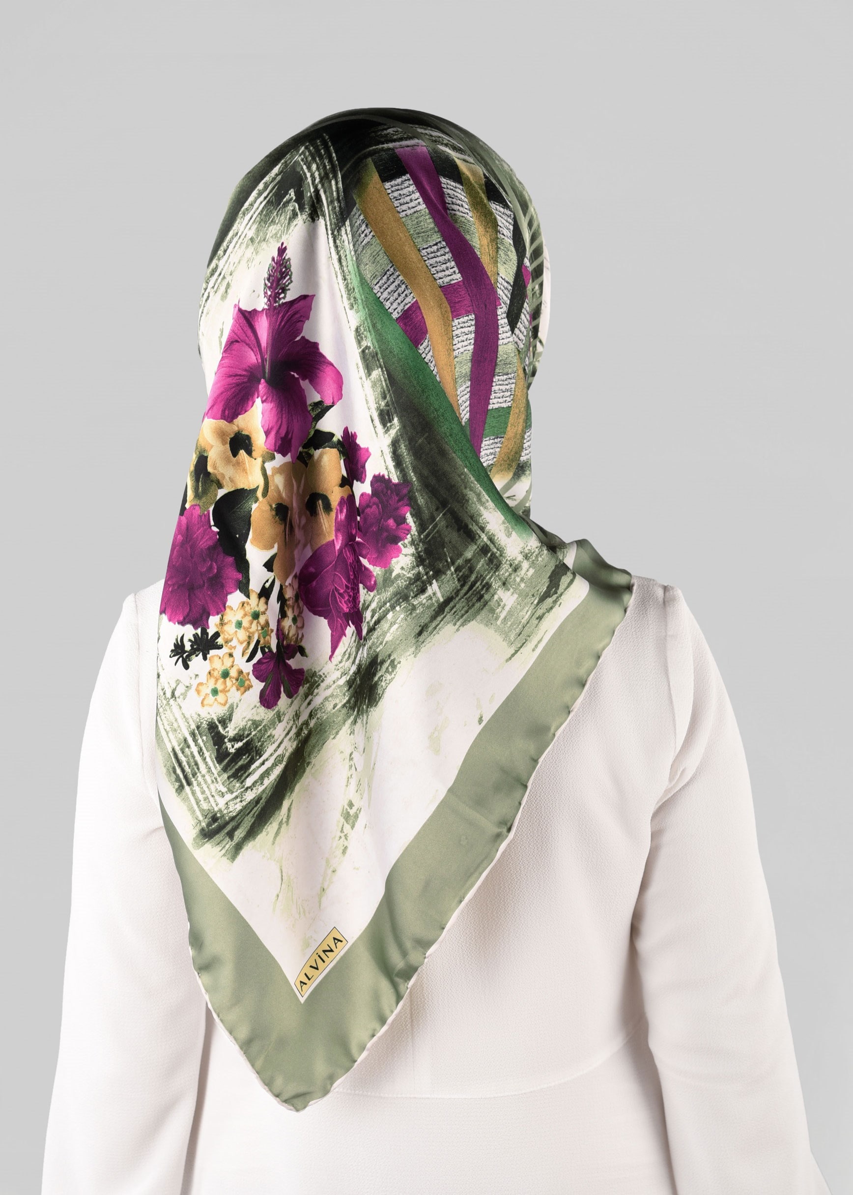 Tesettür giyim HAKİ 13279-1  ALVİNA DESENLİ EŞARP