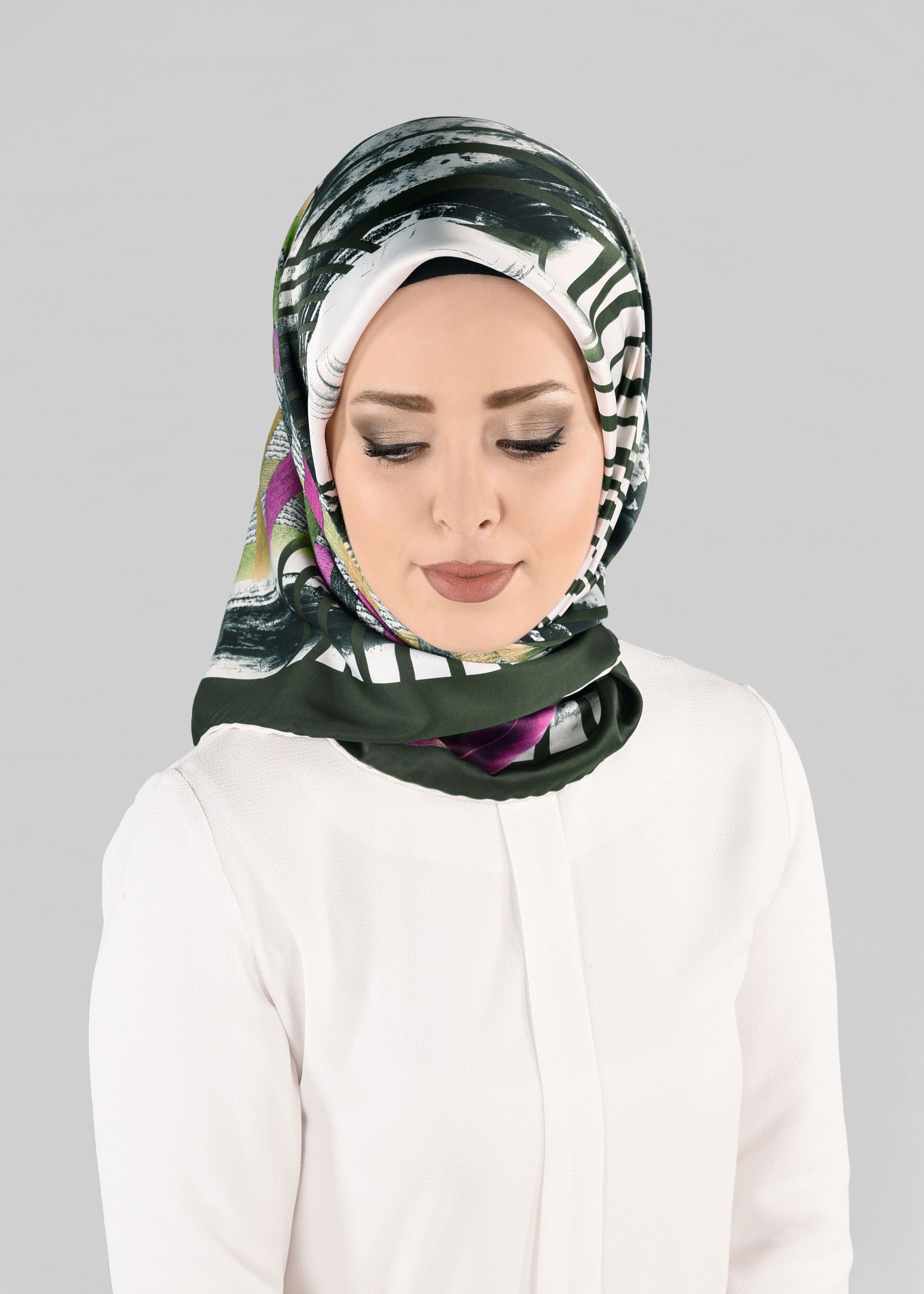 Tesettür giyim YEŞİL 13279-1  ALVİNA DESENLİ EŞARP