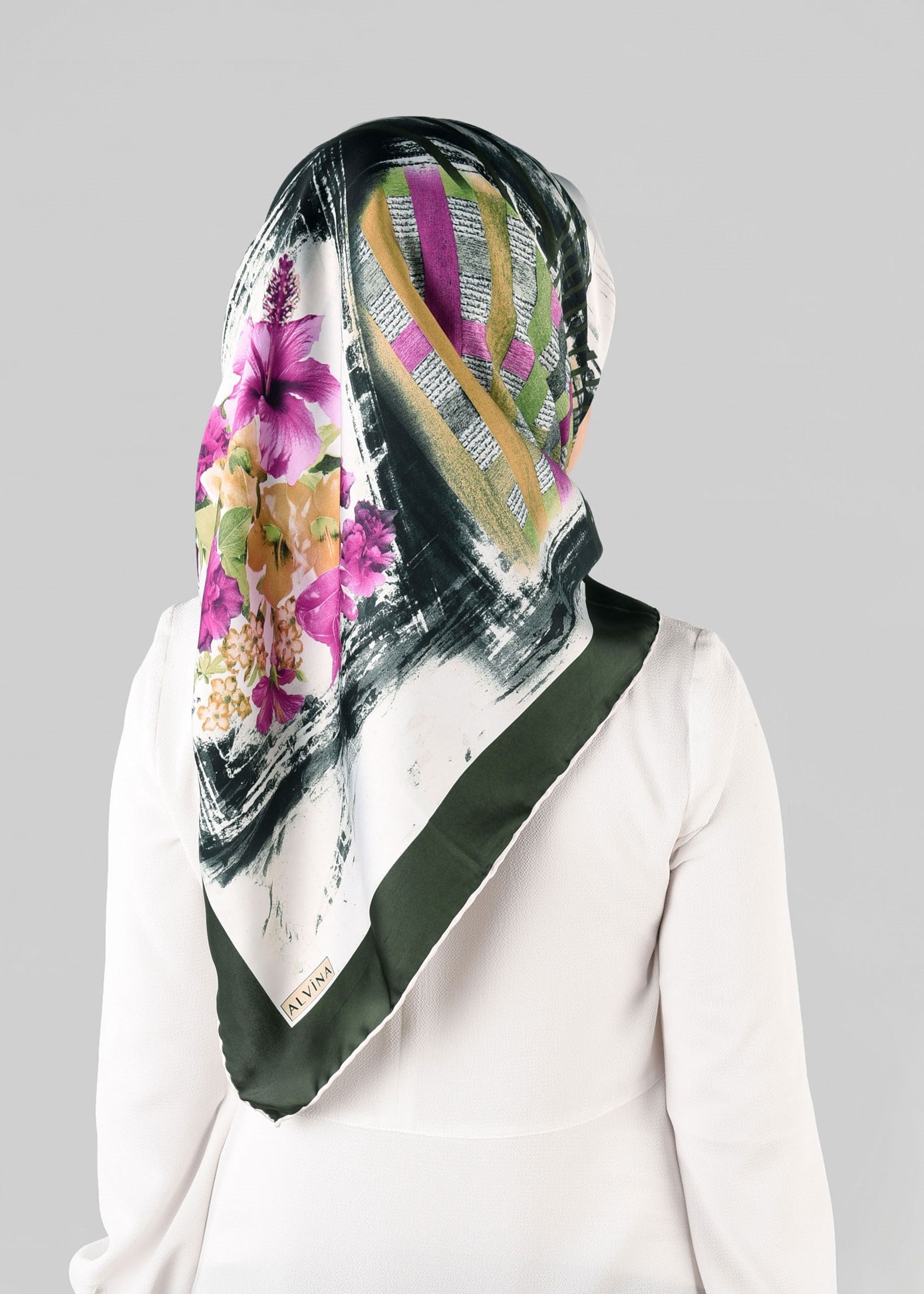 Tesettür giyim YEŞİL 13279-1  ALVİNA DESENLİ EŞARP