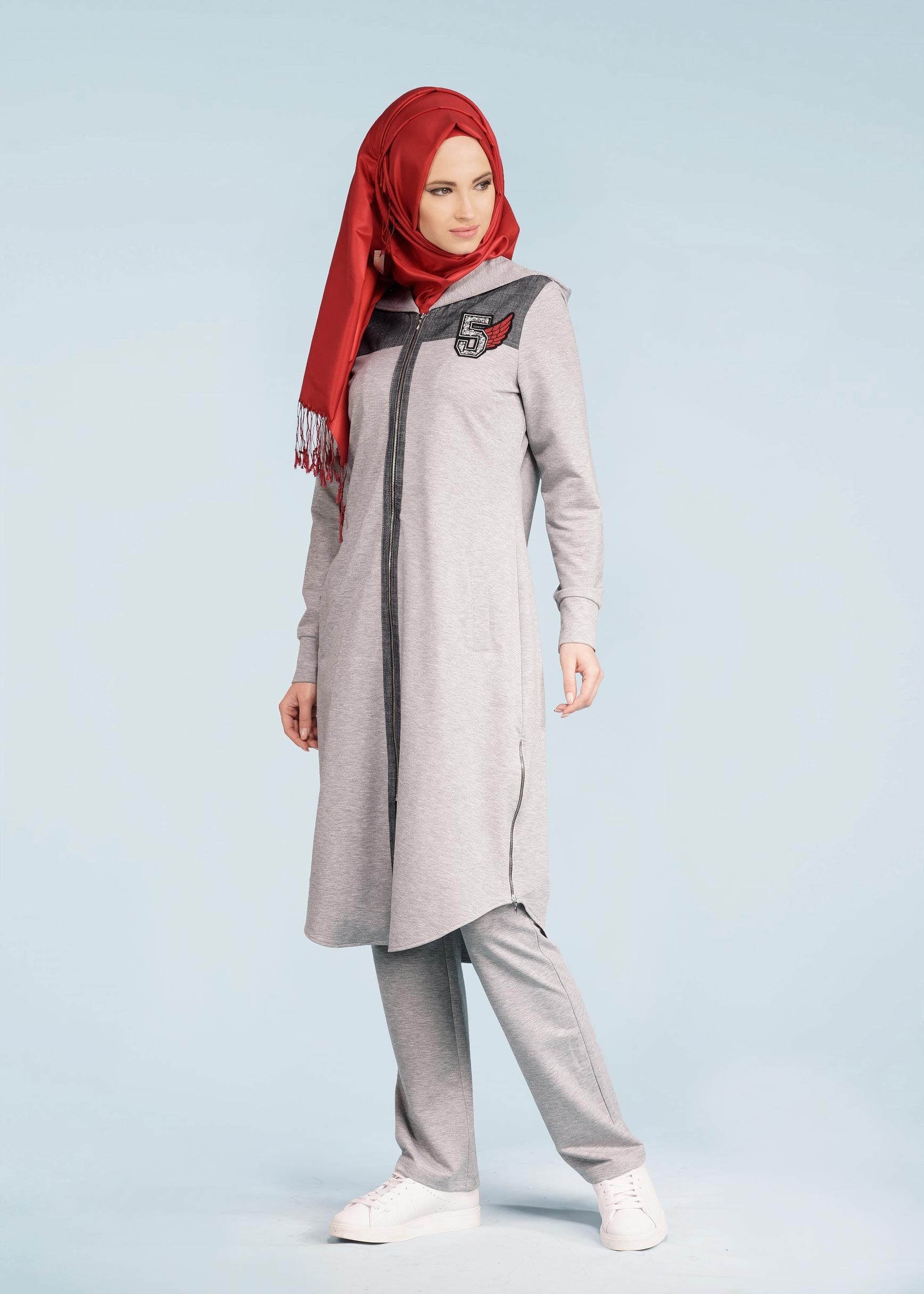 Tesettür giyim GRİ 4098 HİLDA 2&prime;Lİ EŞOFMAN TK.38/46