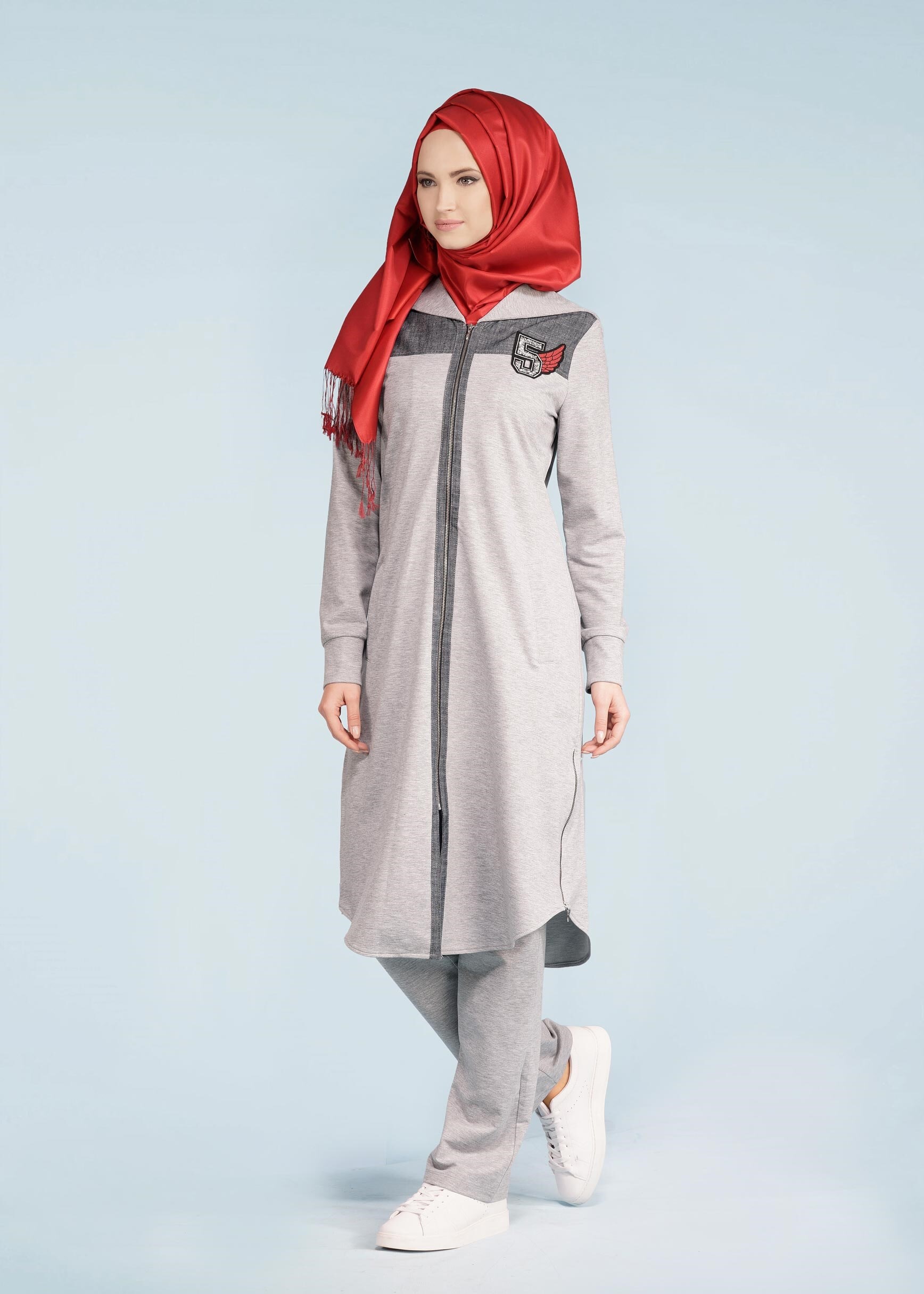 Tesettür giyim GRİ 4098 HİLDA 2&prime;Lİ EŞOFMAN TK.38/46