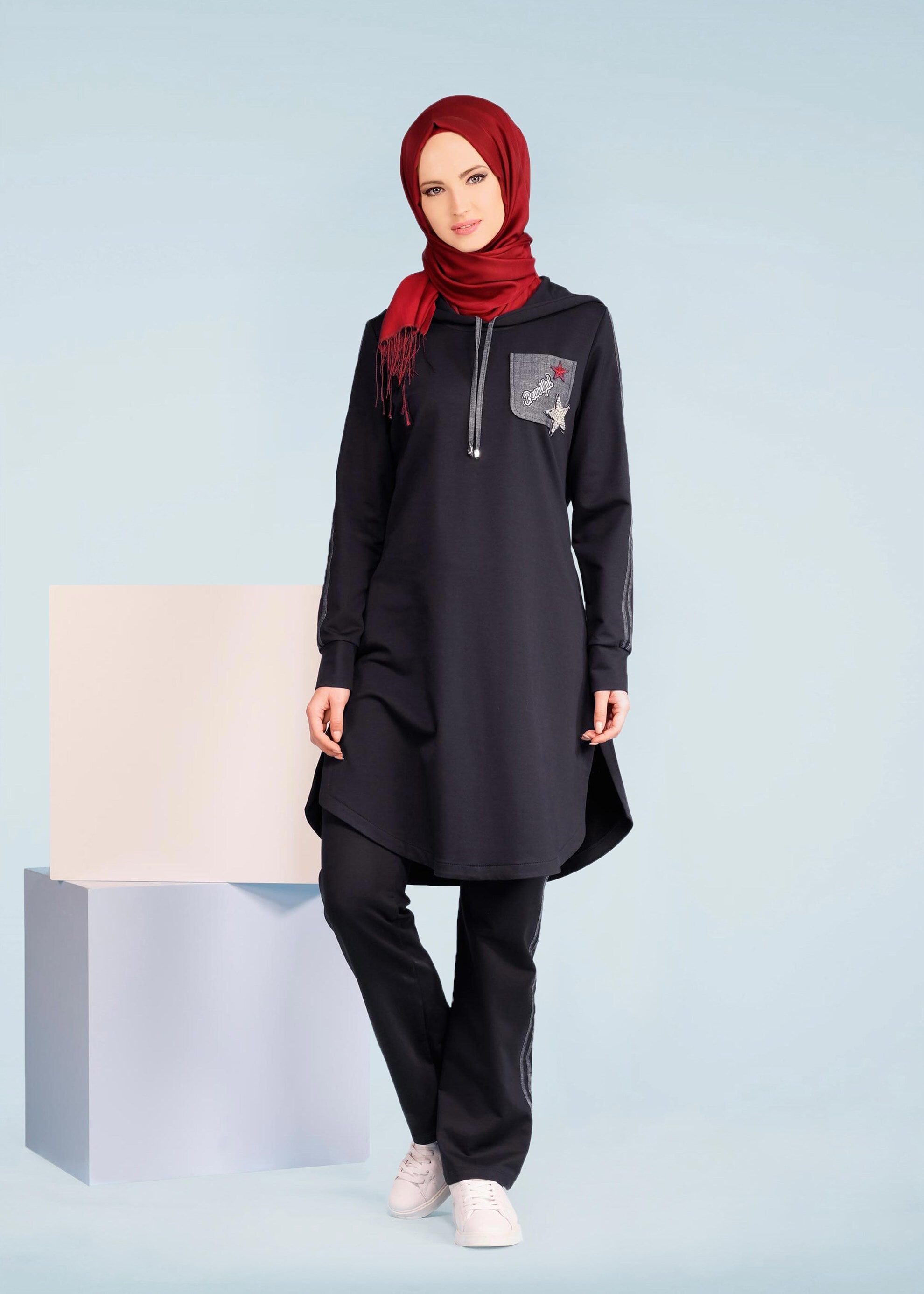 Tesettür giyim LACİVERT 4150 HİLDA 2&prime;Lİ EŞOFMAN TAKIM 36/44 TEK38