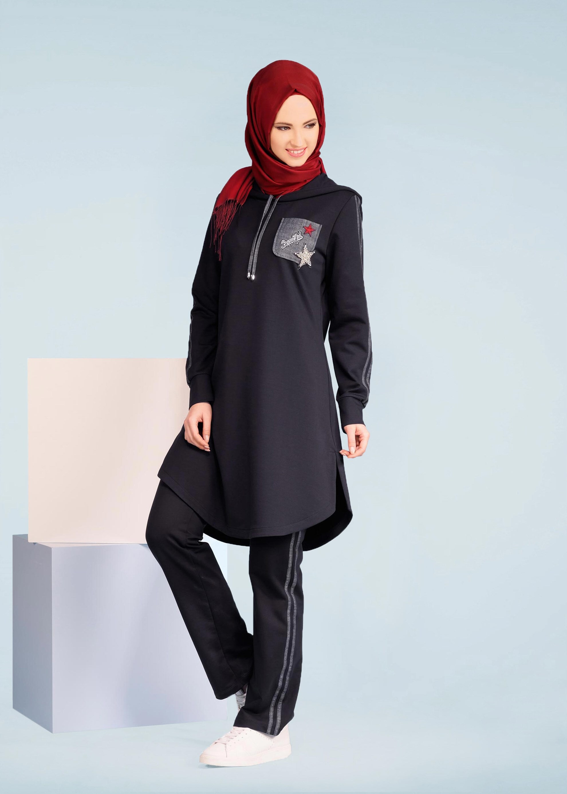 Tesettür giyim LACİVERT 4150 HİLDA 2&prime;Lİ EŞOFMAN TAKIM 36/44 TEK38