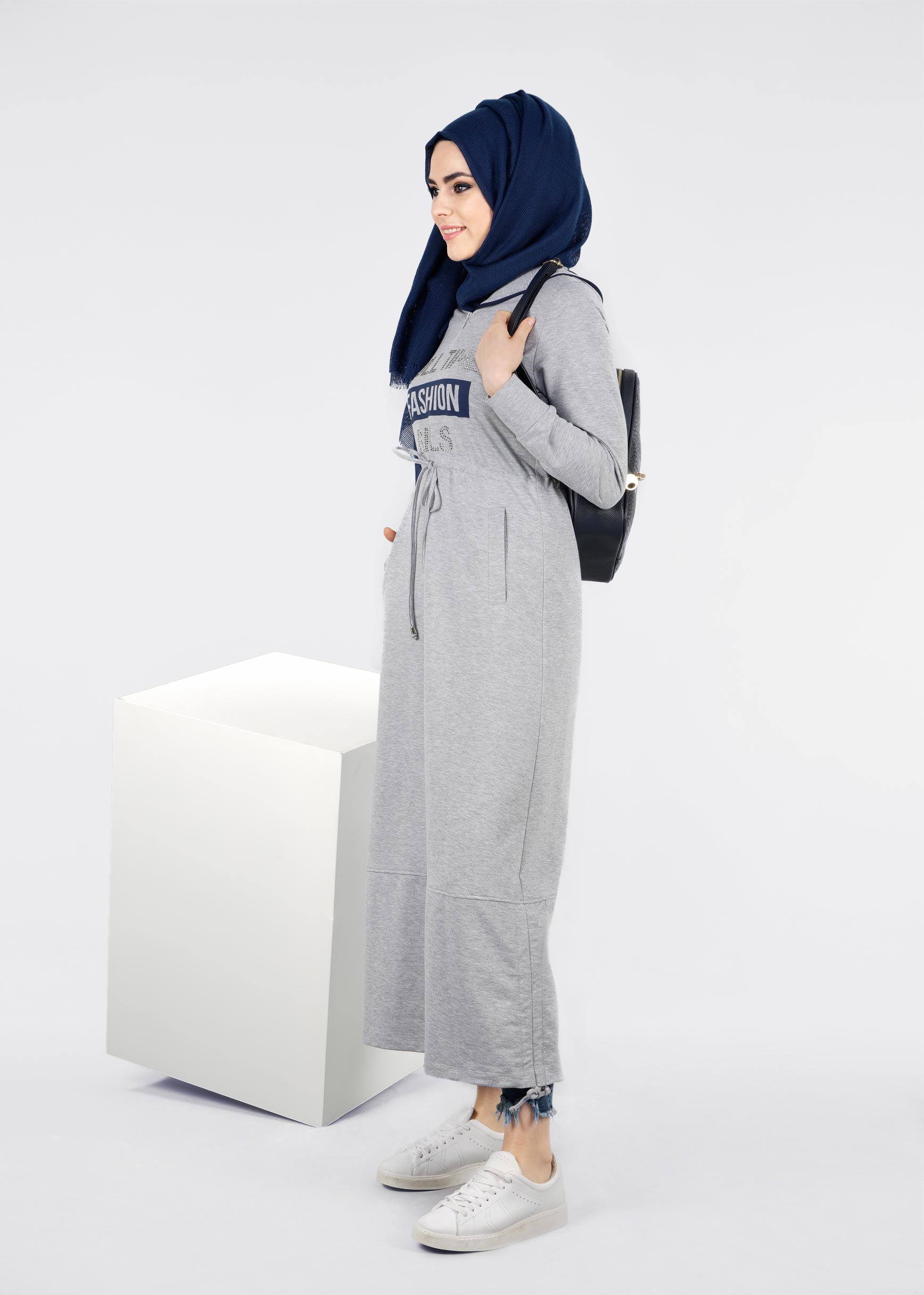 Tesettür giyim GRİ 4167 HİLDA TESETTÜR EŞOFMAN ELBİSE 36/44