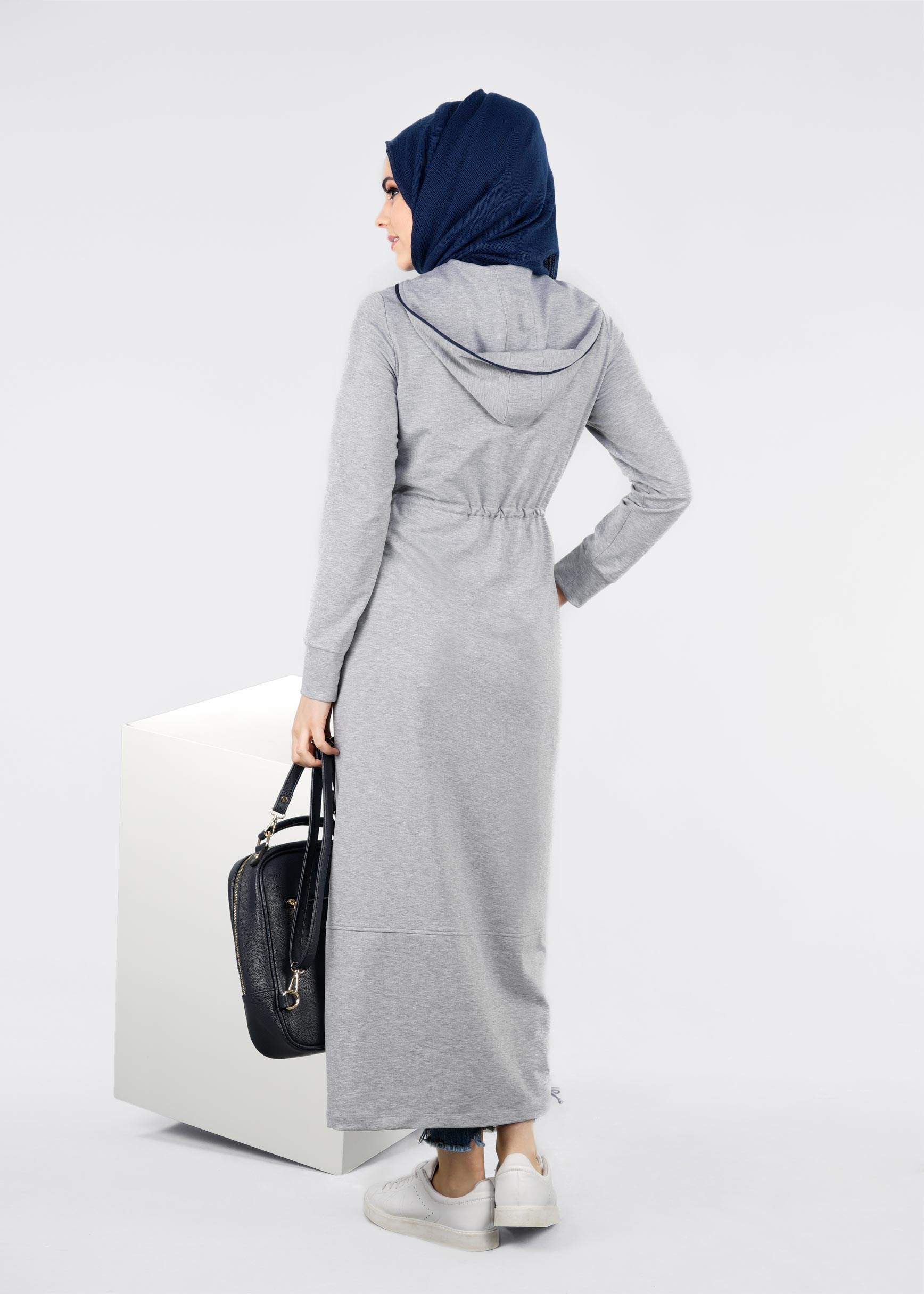 Tesettür giyim GRİ 4167 HİLDA TESETTÜR EŞOFMAN ELBİSE 36/44