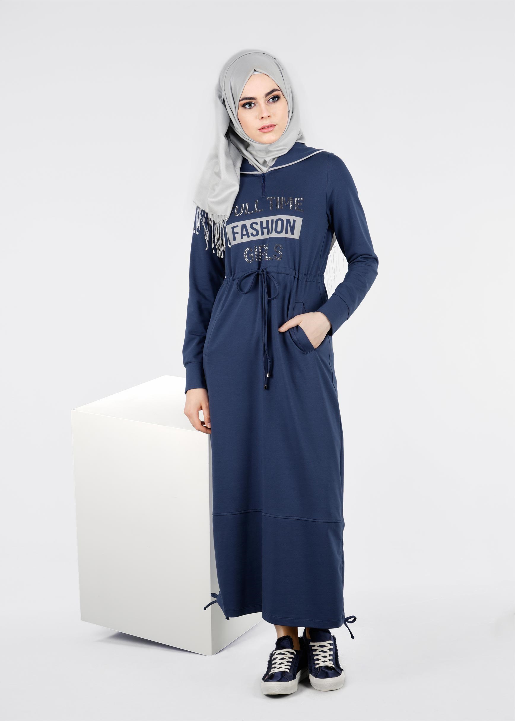 Tesettür giyim LACİVERT 4167 HİLDA TESETTÜR EŞOFMAN ELBİSE 36/44