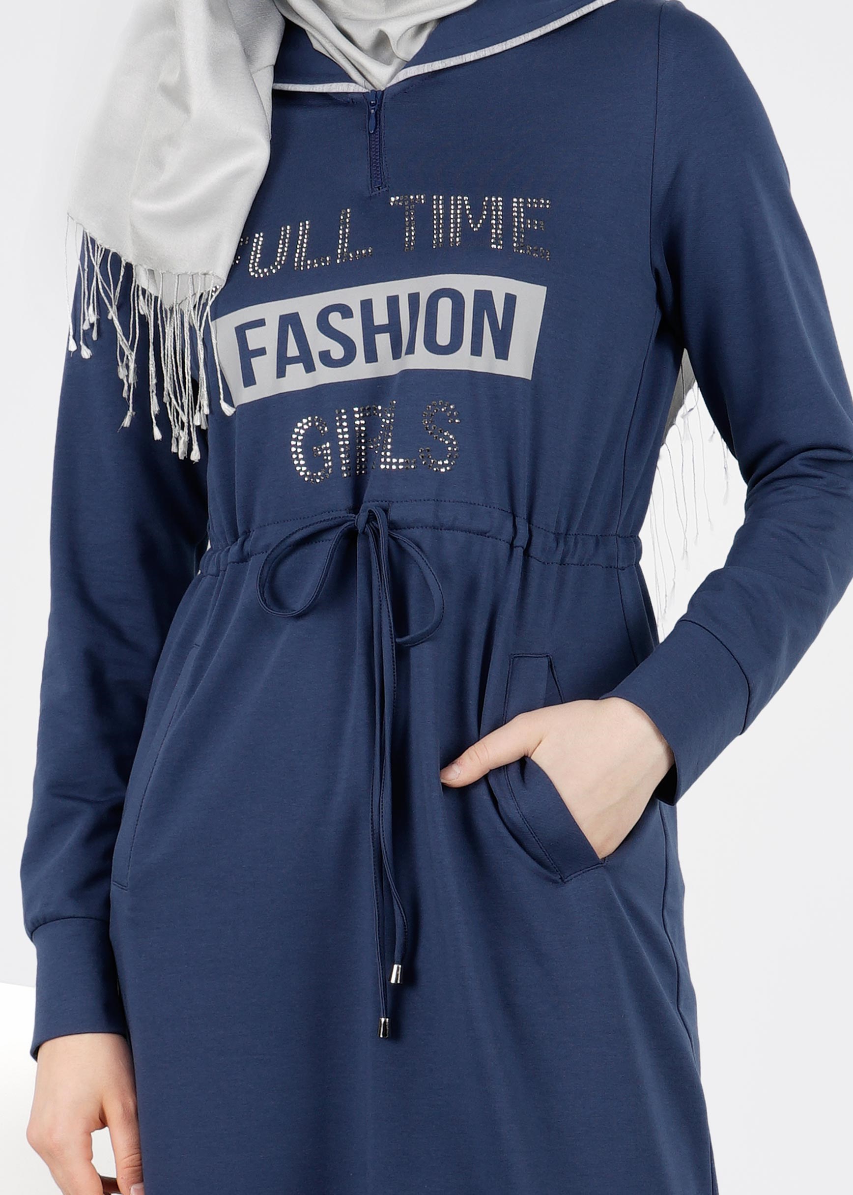 Tesettür giyim LACİVERT 4167 HİLDA TESETTÜR EŞOFMAN ELBİSE 36/44