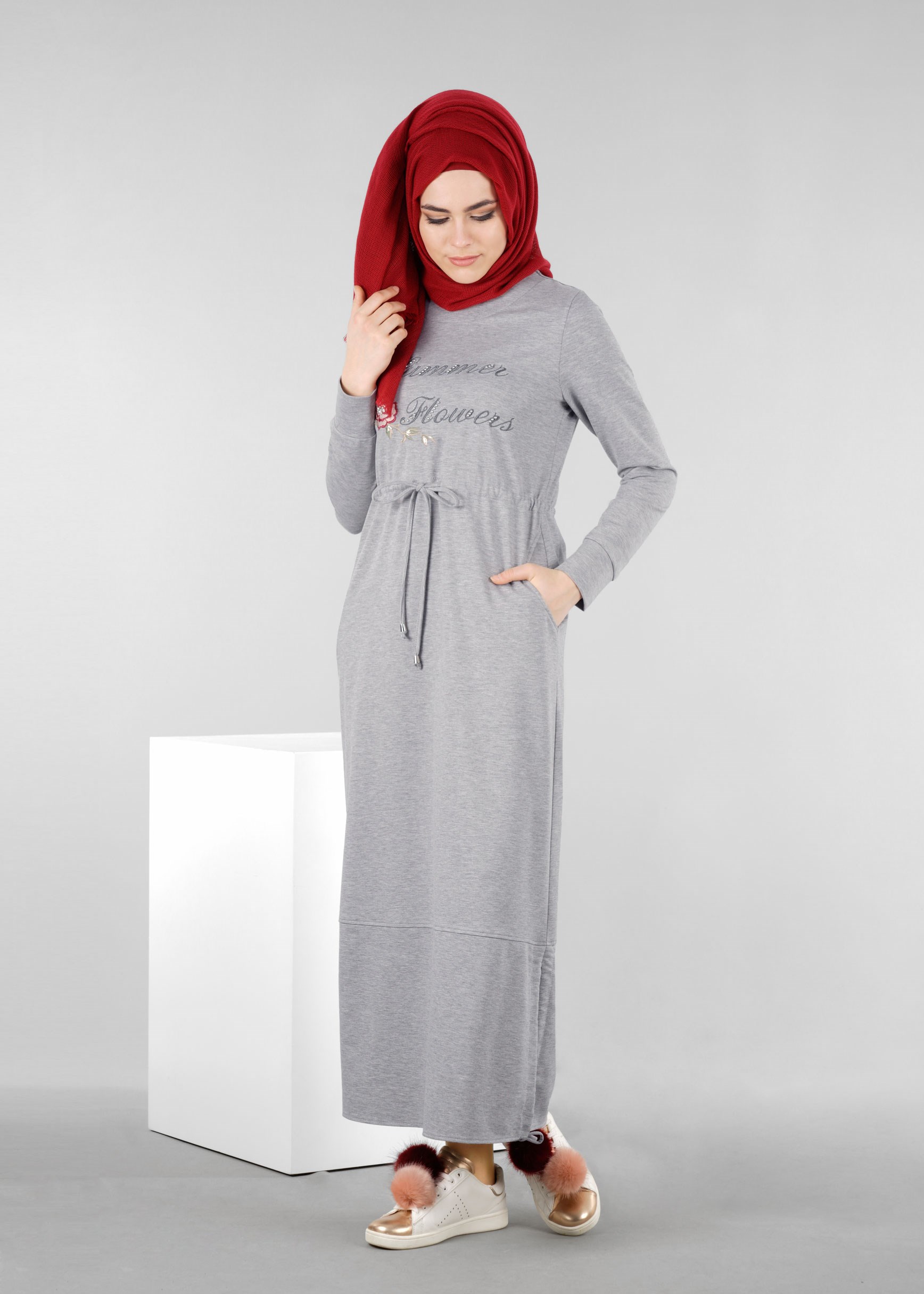 Tesettür giyim GRİ 4207 HİLDA TESETTÜR EŞOFMAN ELBİSE 36/42