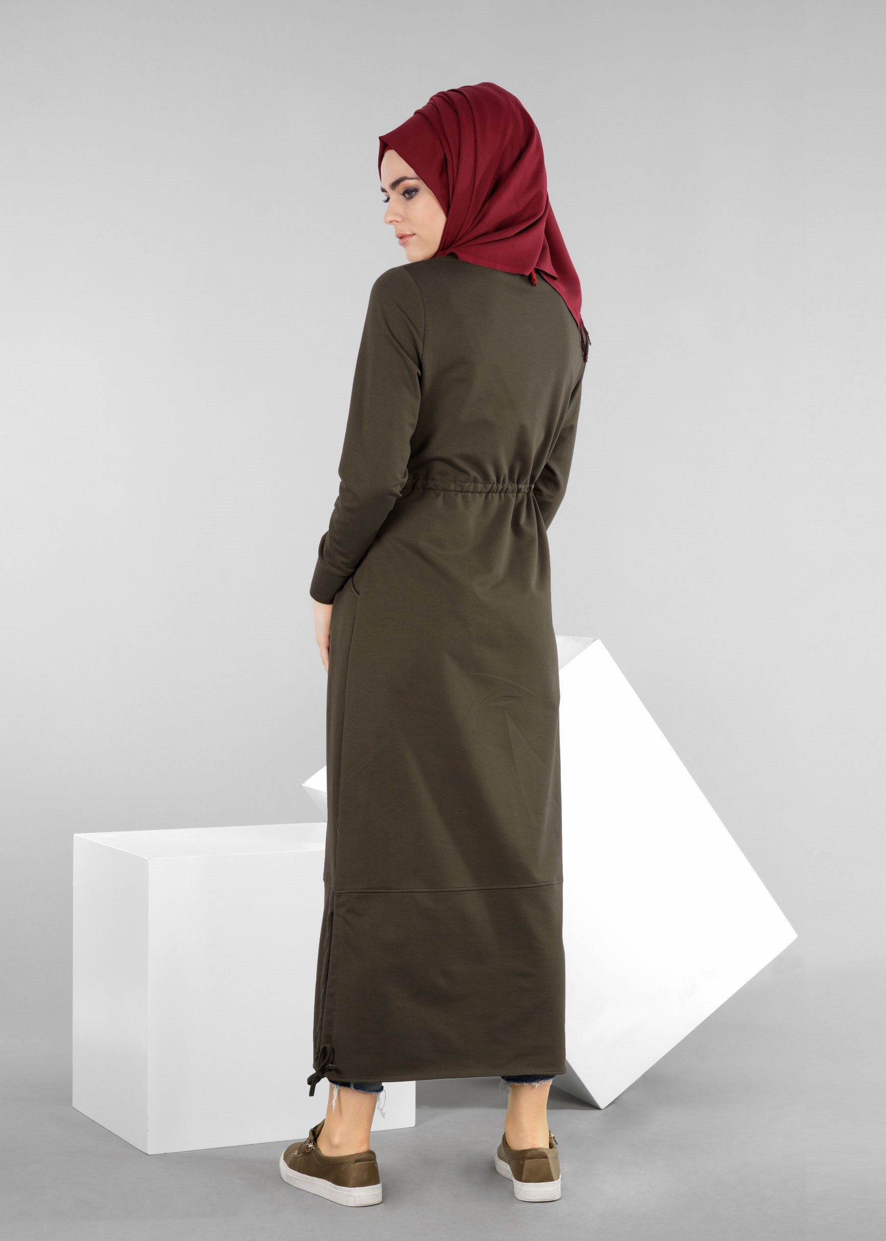 Tesettür giyim HAKİ 4207 HİLDA TESETTÜR EŞOFMAN ELBİSE 36/42