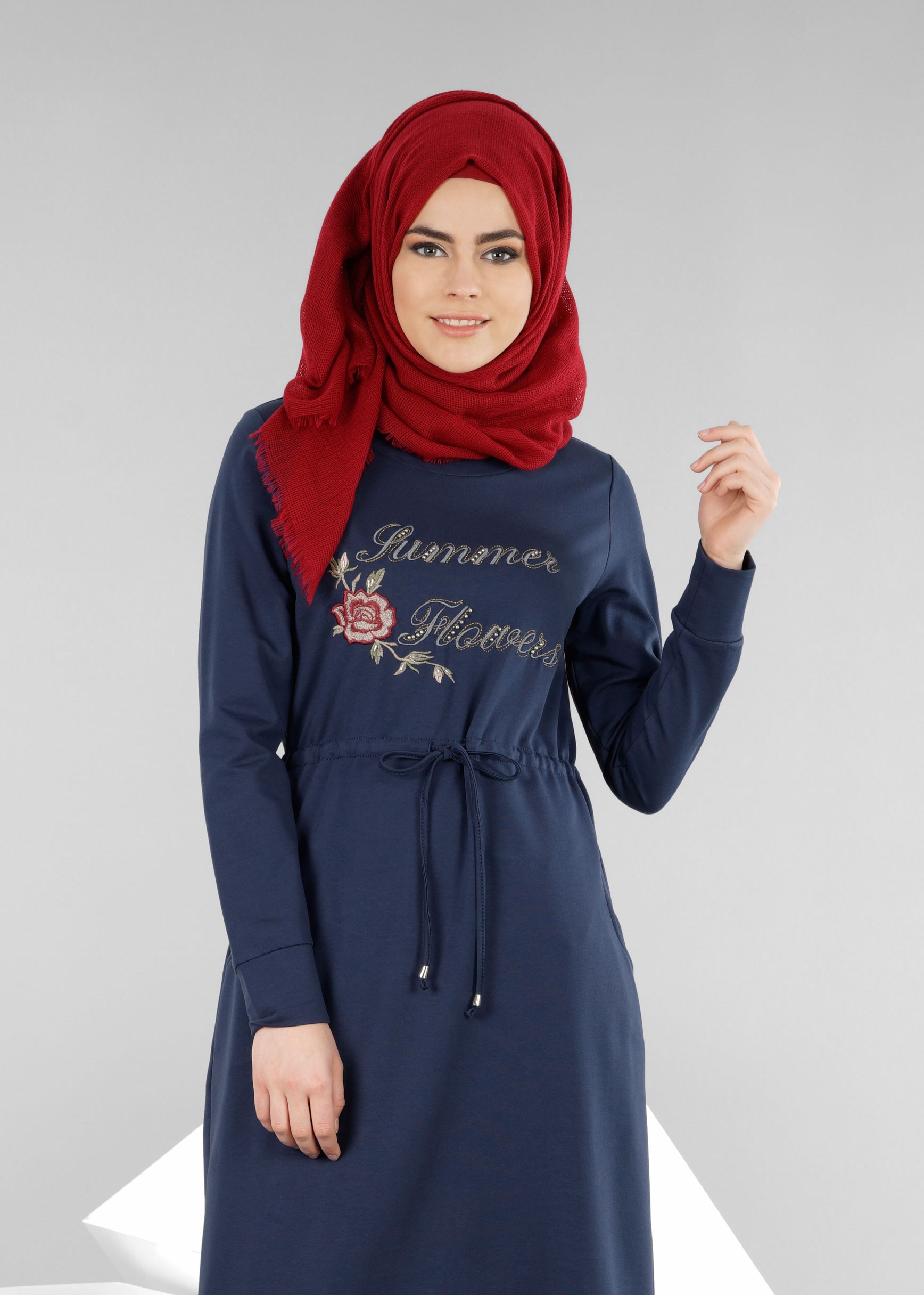 Tesettür giyim LACİVERT 4207 HİLDA TESETTÜR EŞOFMAN ELBİSE 36/42