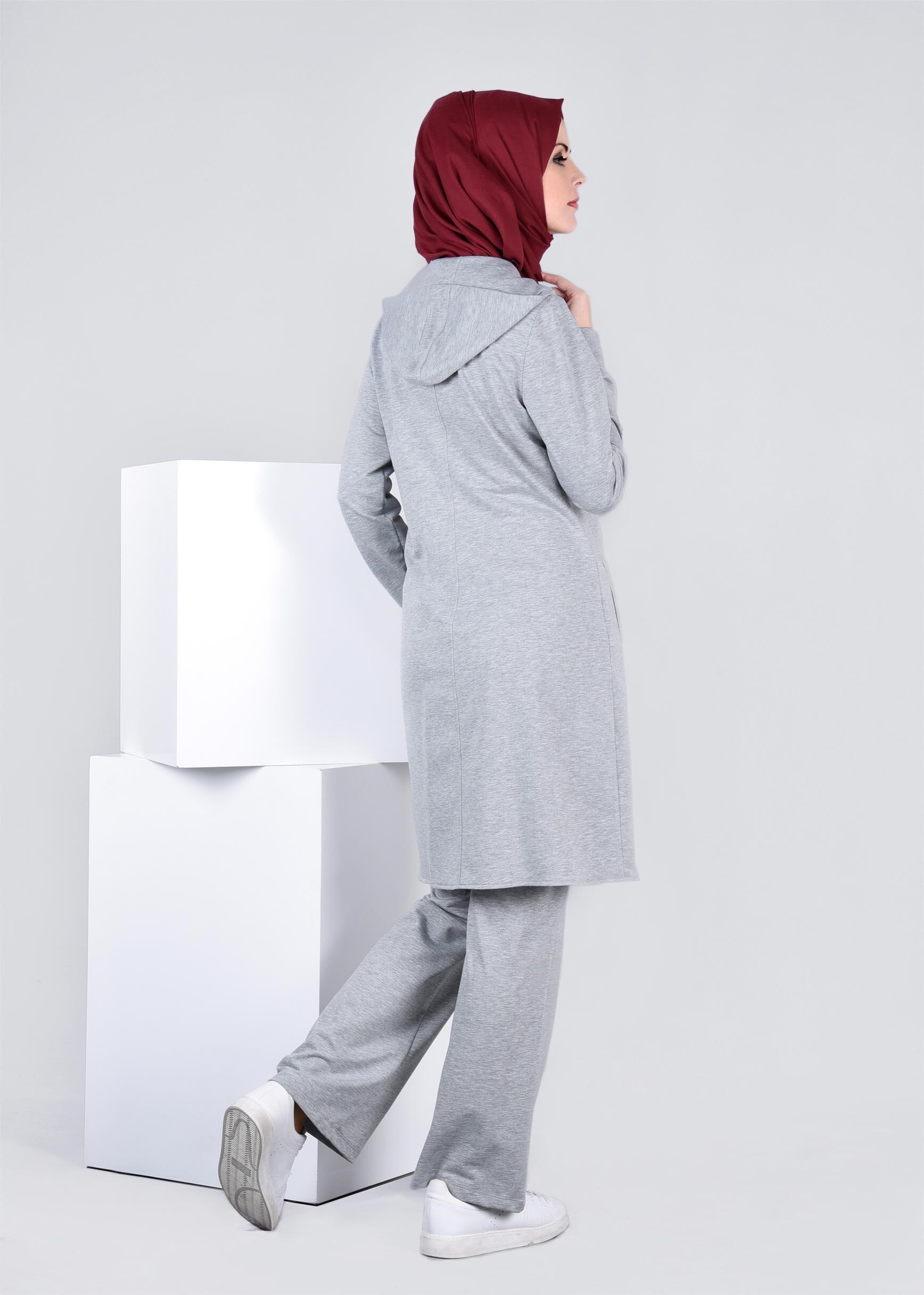 Tesettür giyim GRİ 4363 HİLDA 2&prime;Lİ EŞOFMAN TAKIM 38/48