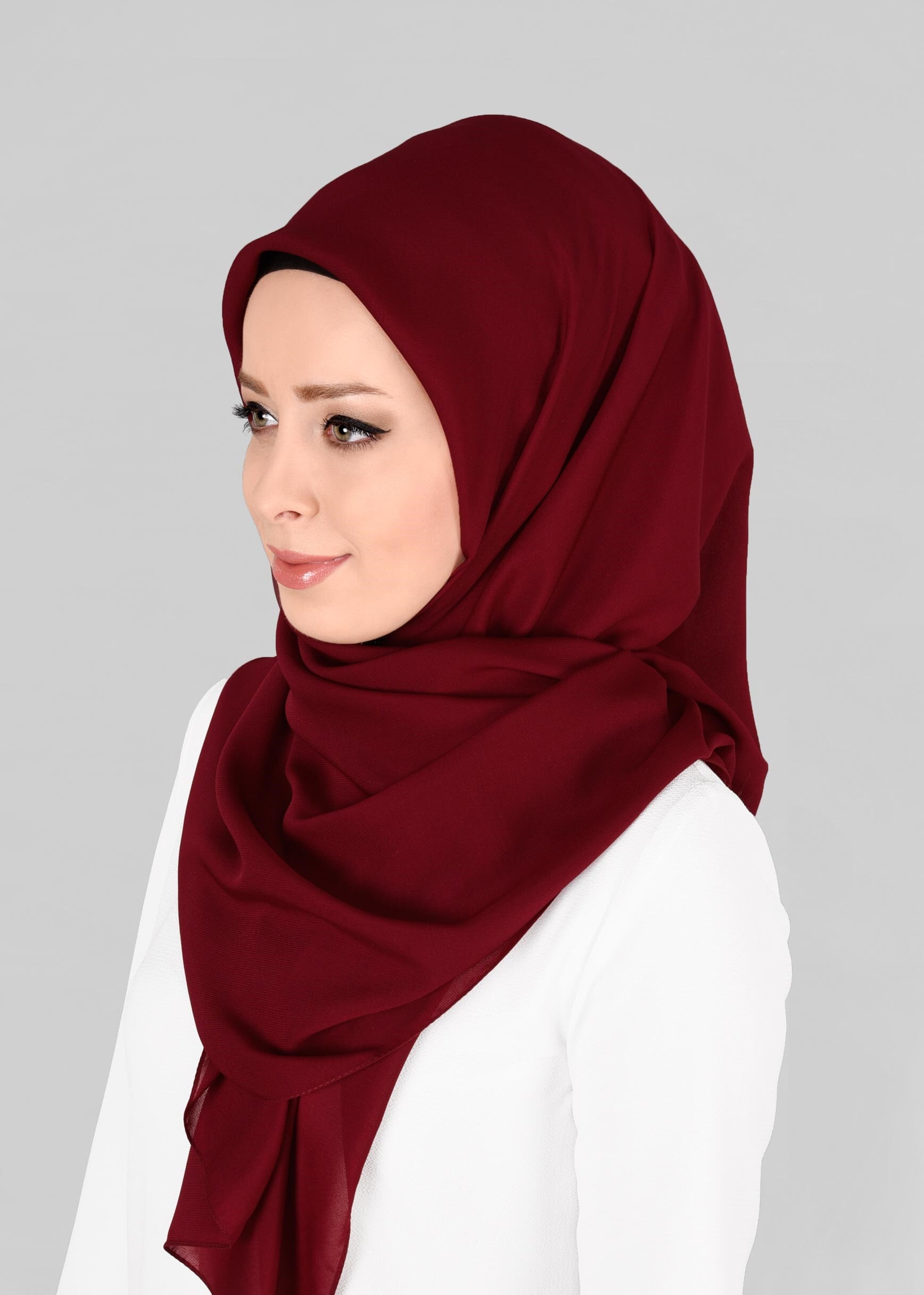 Tesettür giyim BORDO 9845 ALVİNA MEDİNE İPEĞİ