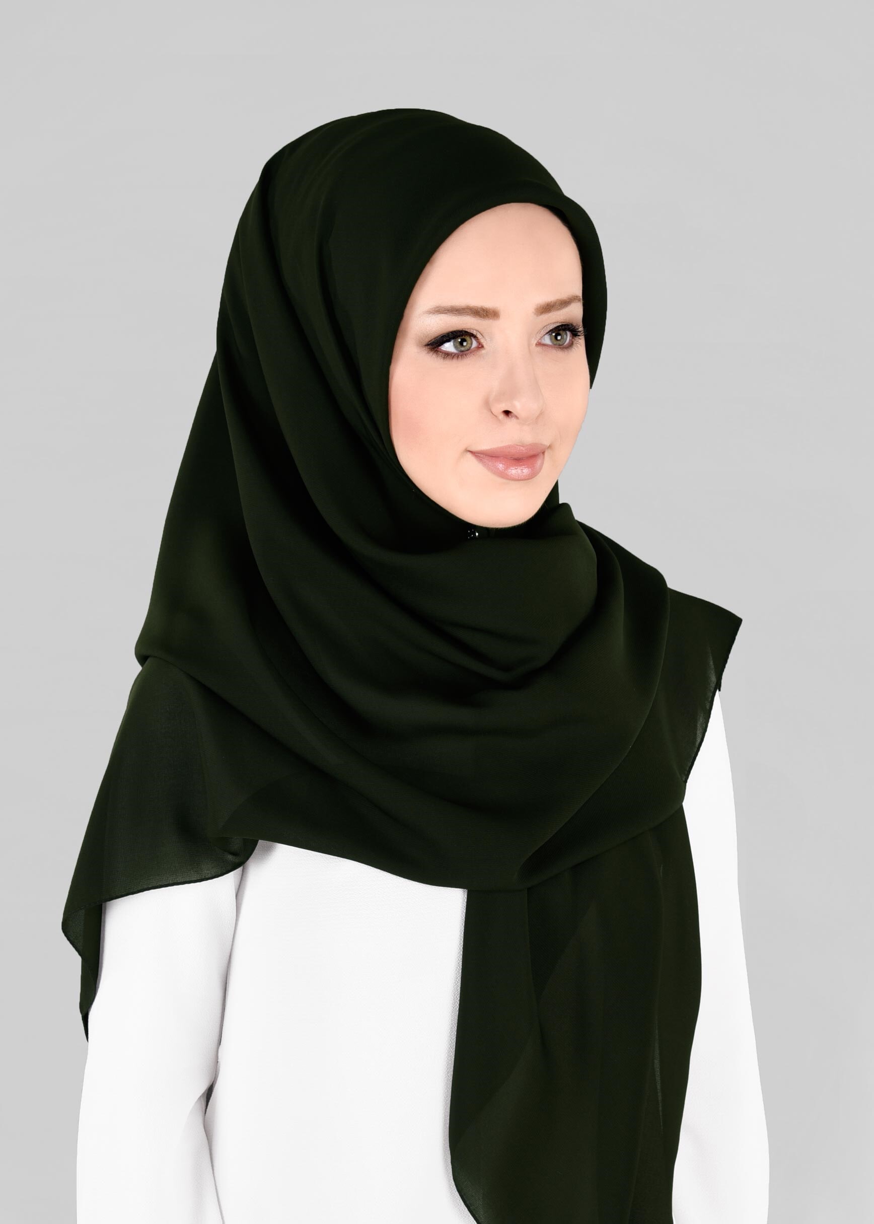 Tesettür giyim HAKİ 9845 ALVİNA MEDİNE İPEĞİ