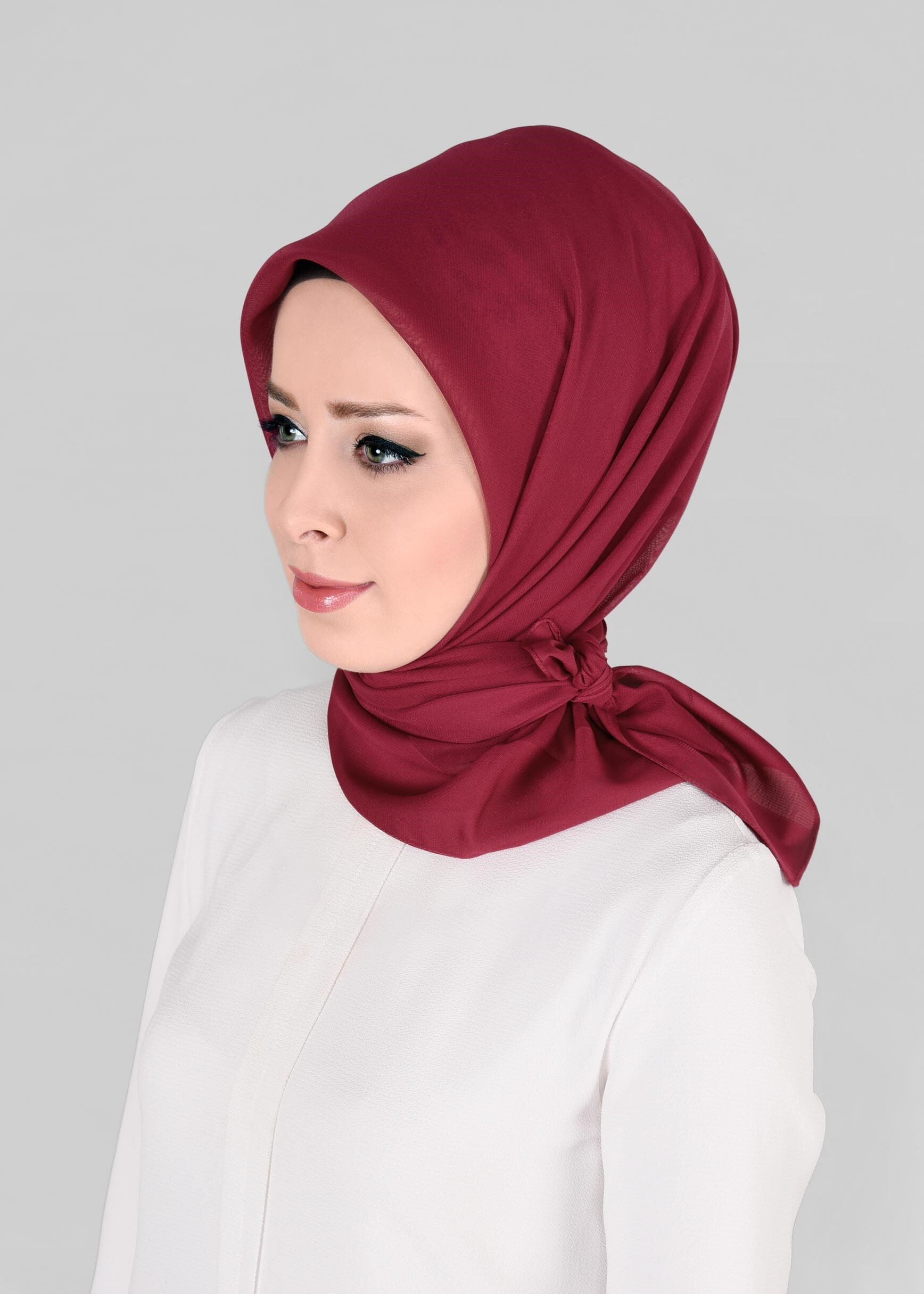 Tesettür giyim KIRMIZI 9846 ALVİNA SATEN ŞİFON