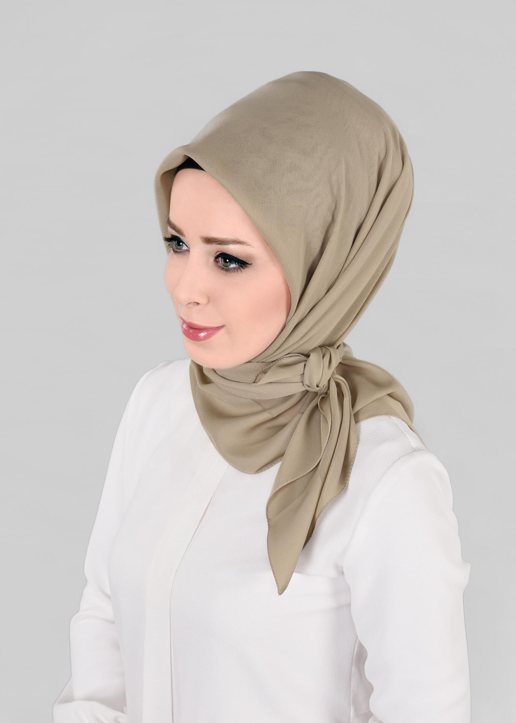 Tesettür giyim BEJ 9846 ALVİNA SATEN ŞİFON