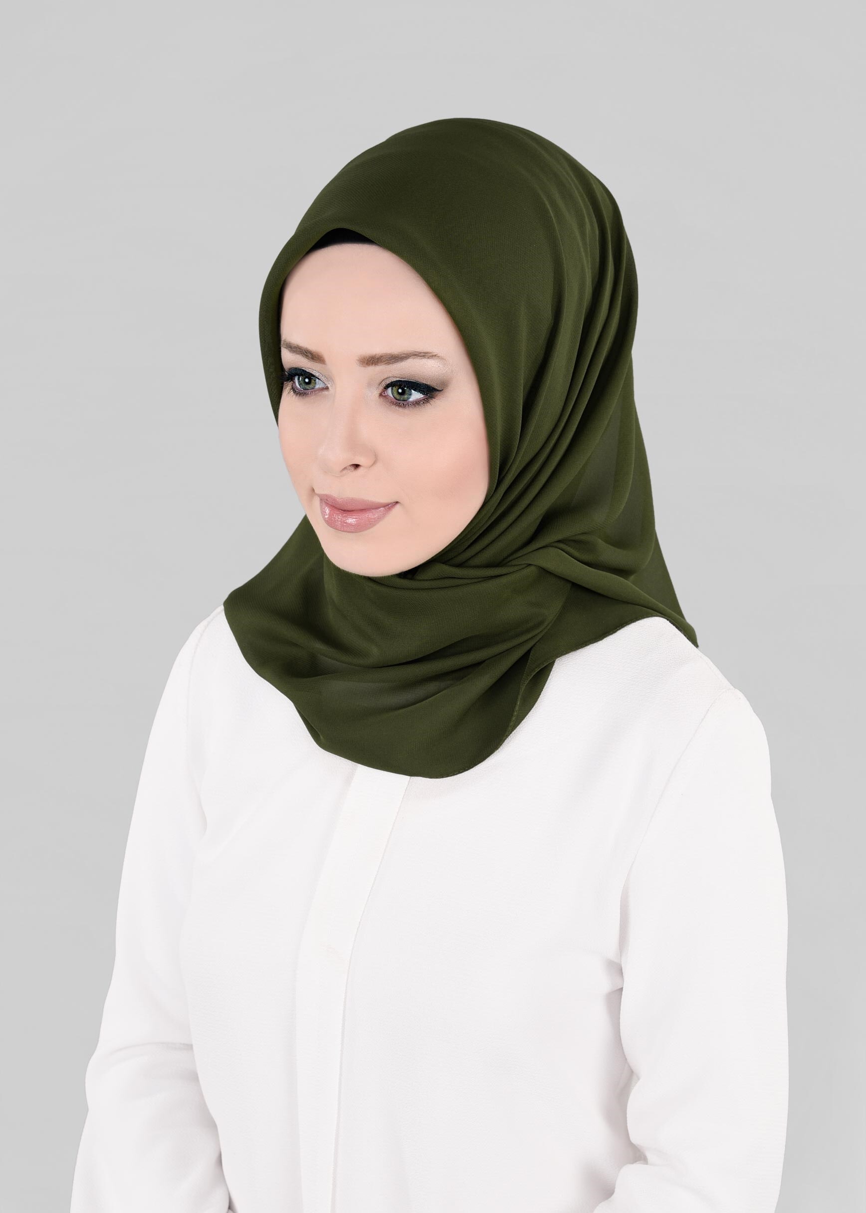 Tesettür giyim HAKİ 9846 ALVİNA SATEN ŞİFON