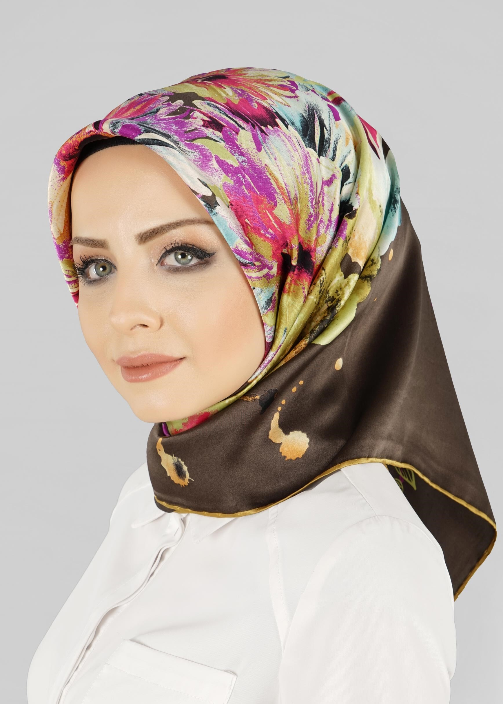 Tesettür giyim HAKİ 12766 ALVİNA İPEK EŞARP