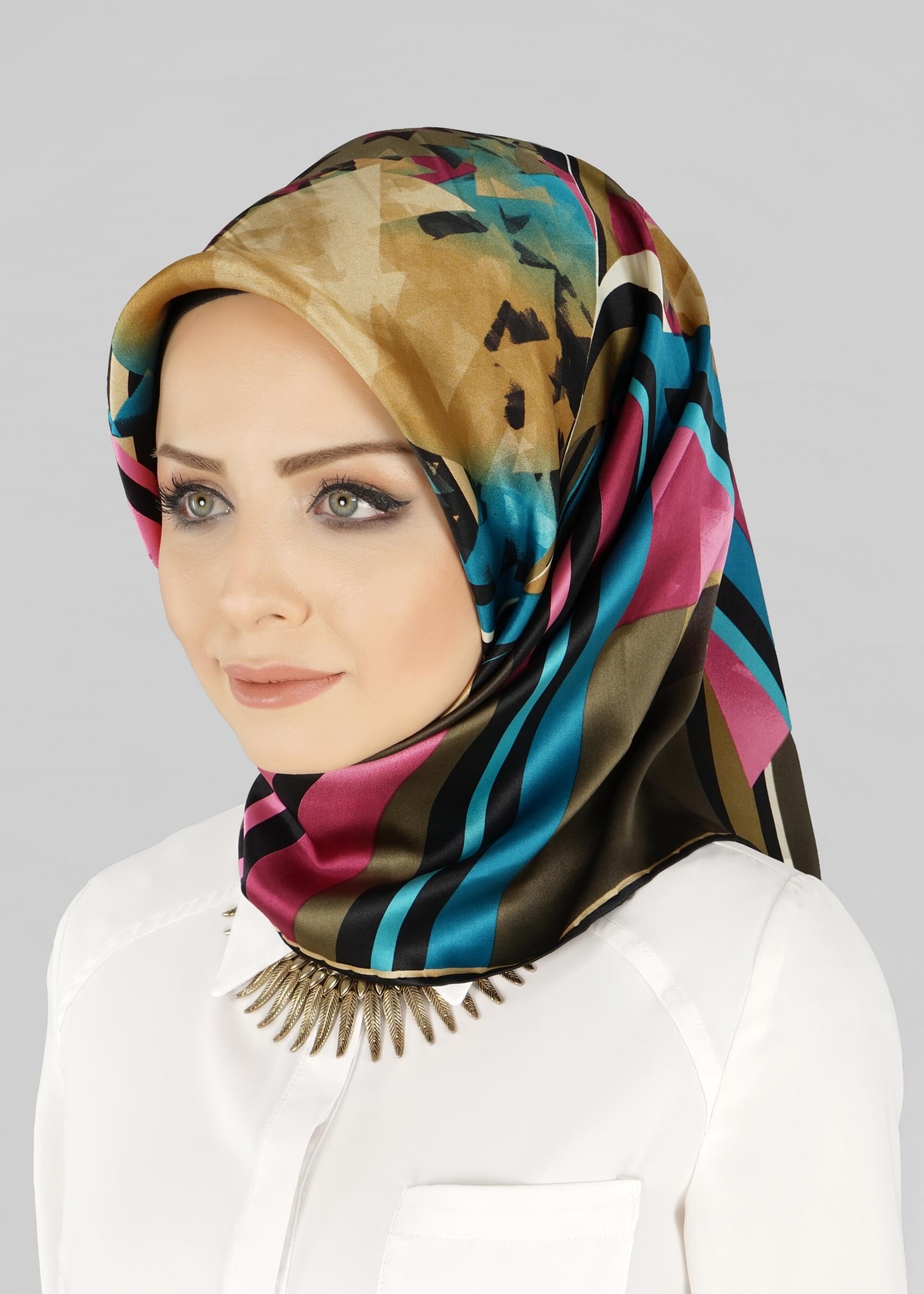 Tesettür giyim HAKİ ALVİNA İPEK EŞARP 12775