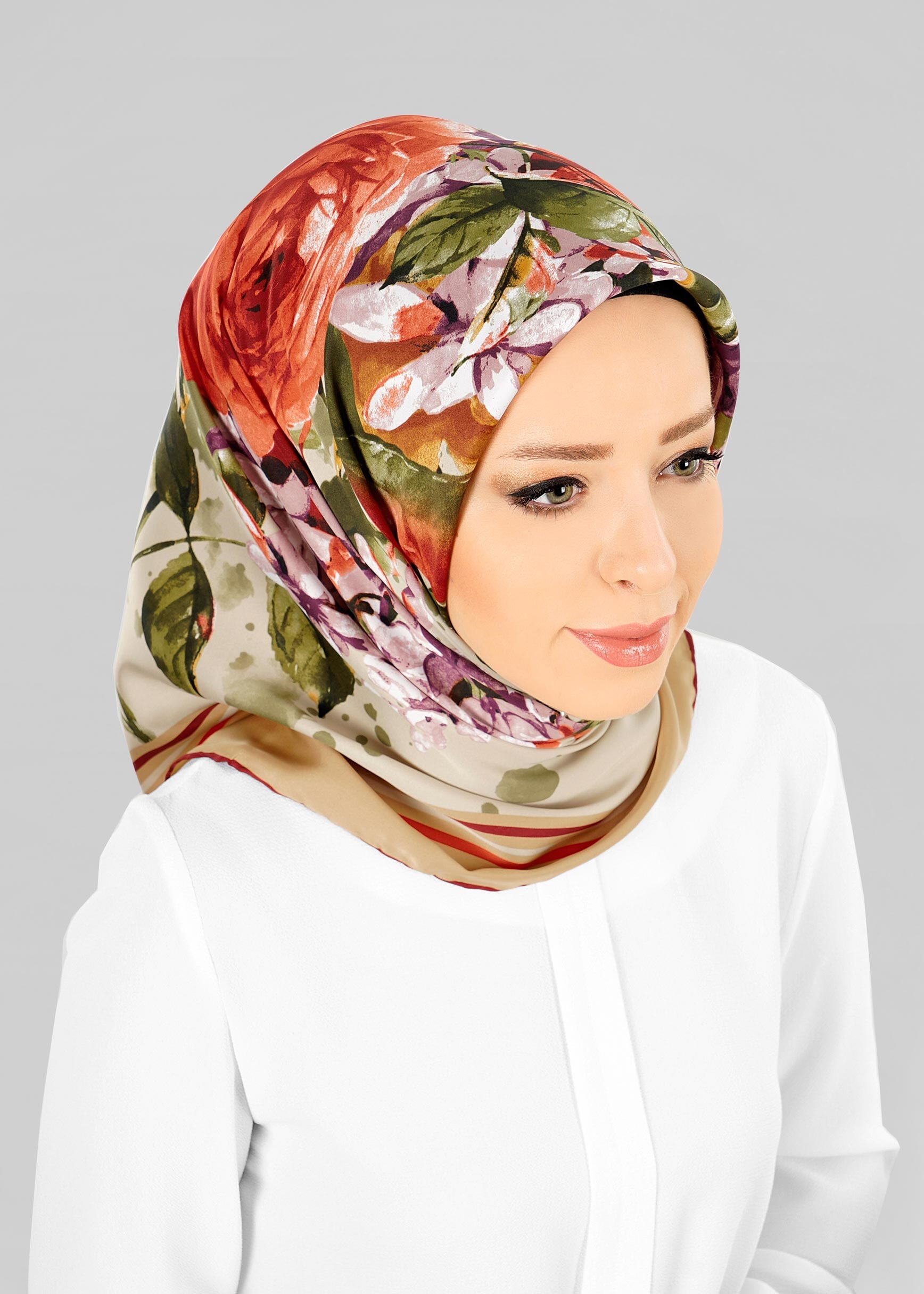 Tesettür giyim BEJ 12778 ALVİNA DESENLİ EŞARP