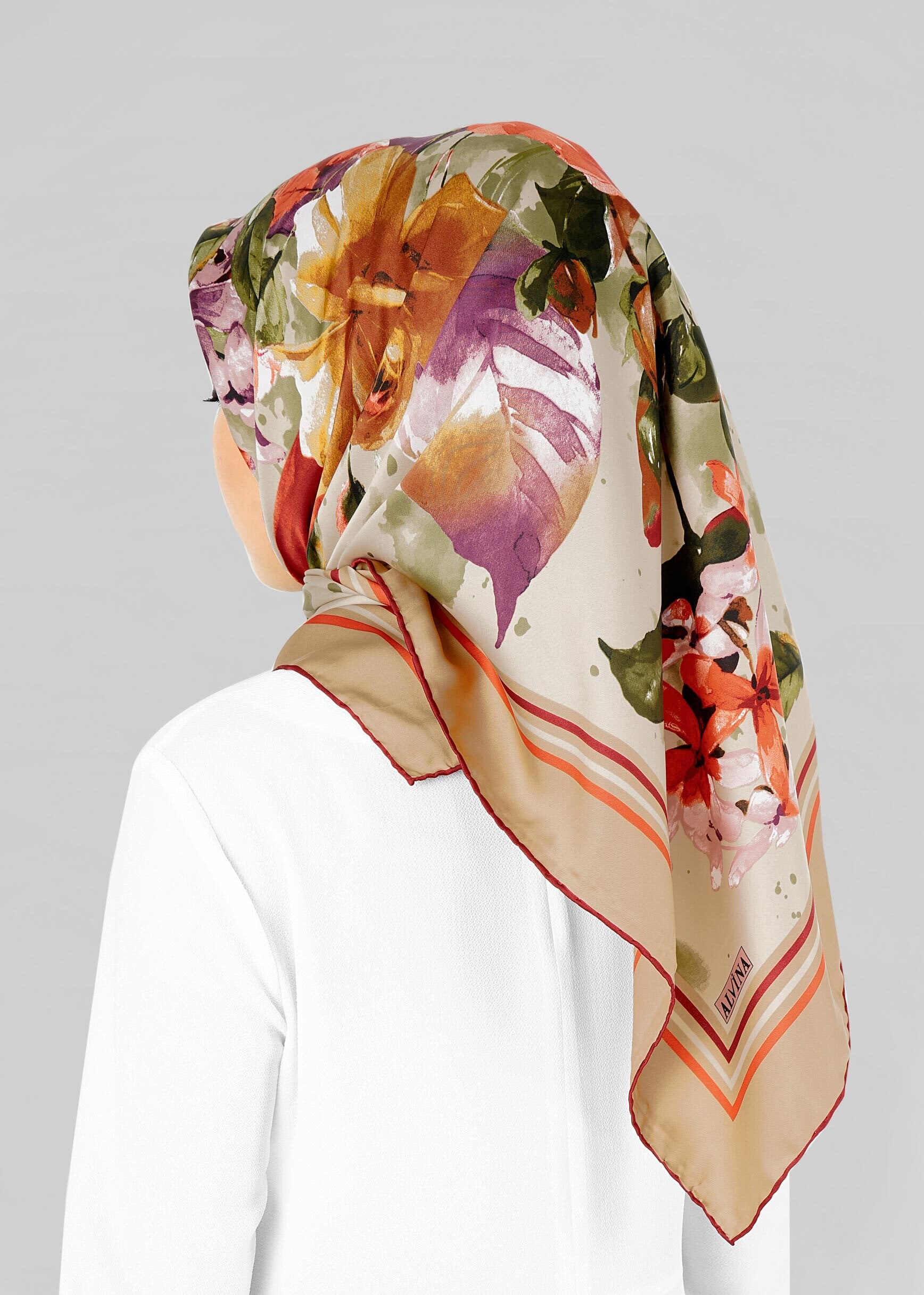 Tesettür giyim BEJ 12778 ALVİNA DESENLİ EŞARP