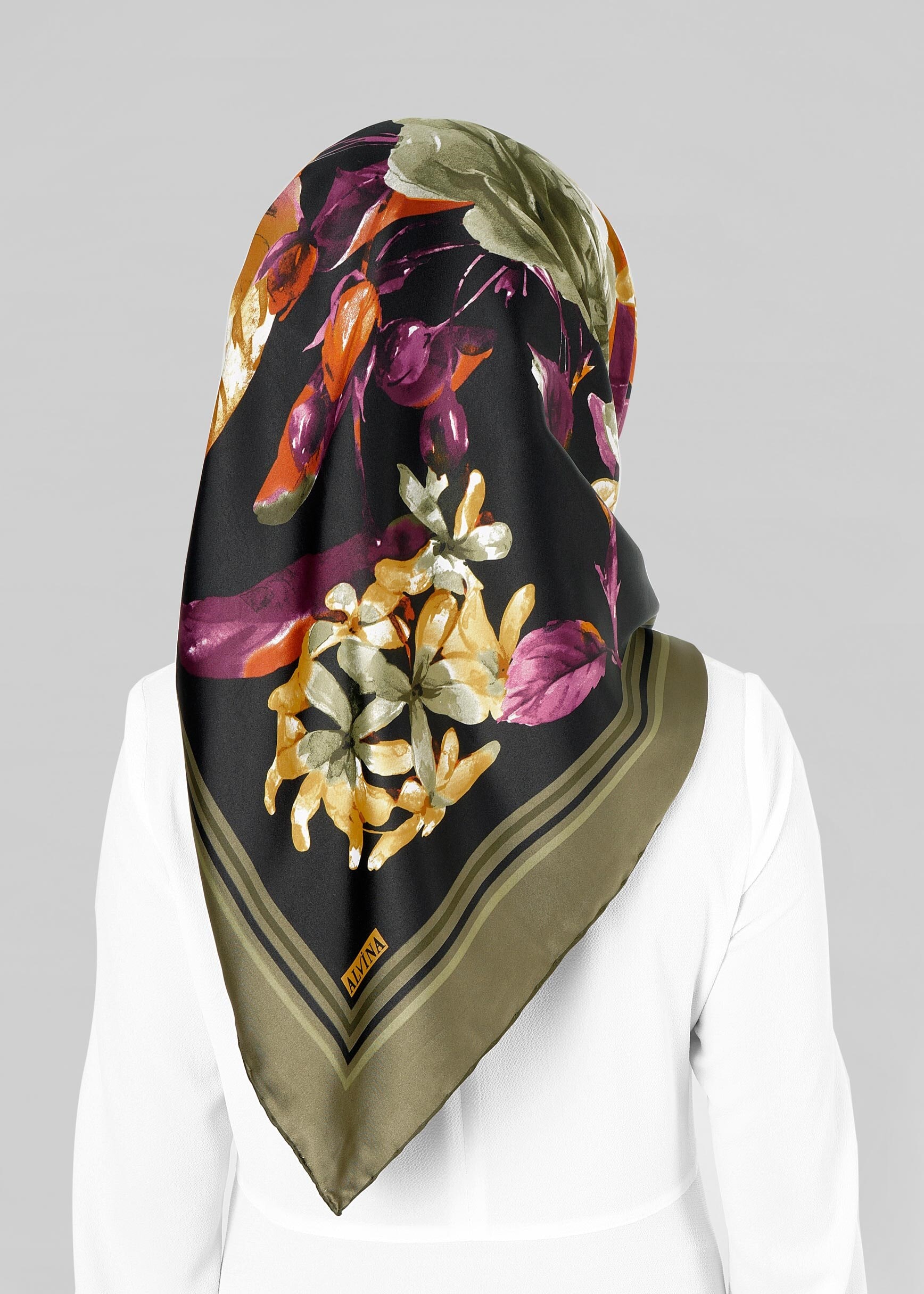 Tesettür giyim HAKİ 12778 ALVİNA DESENLİ EŞARP