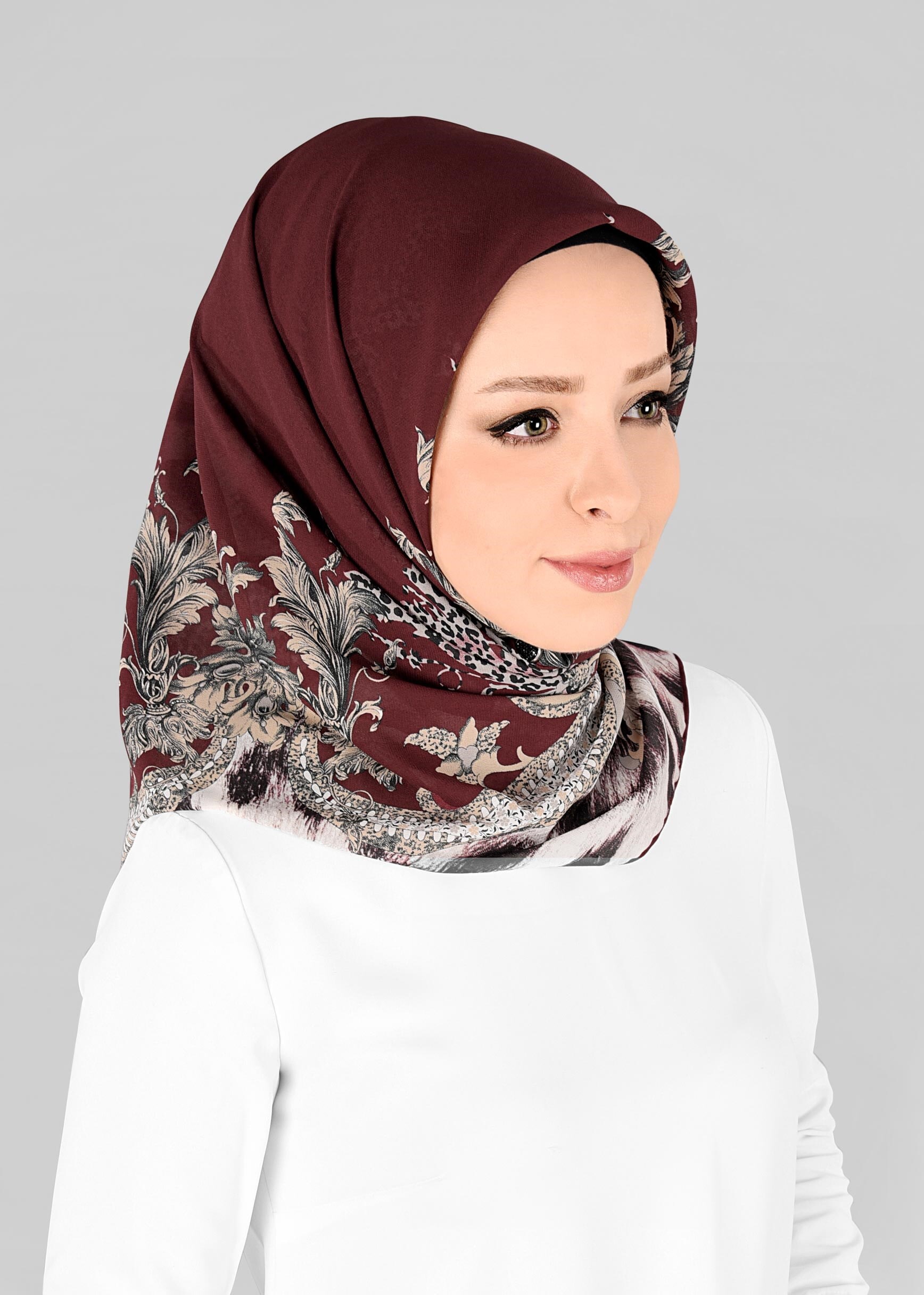 Tesettür giyim BORDO 6918-1 ALVİNA KREP ŞİFON EŞARP