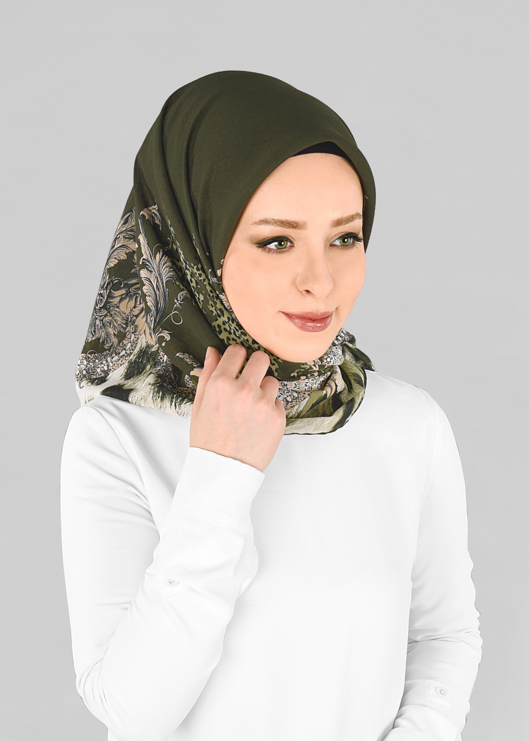 Tesettür giyim HAKİ 6918-1 ALVİNA KREP ŞİFON EŞARP