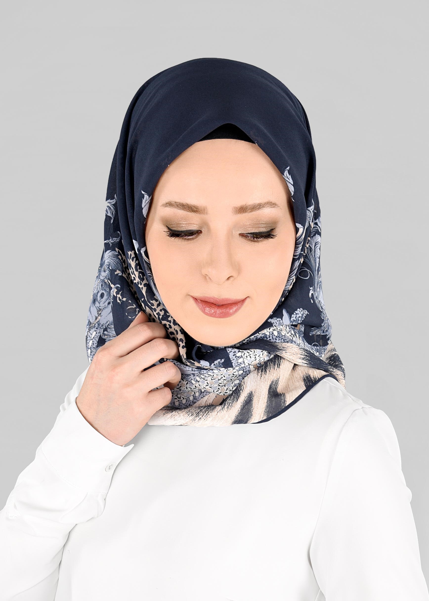 Tesettür giyim LACİVERT 6918-1 ALVİNA KREP ŞİFON EŞARP